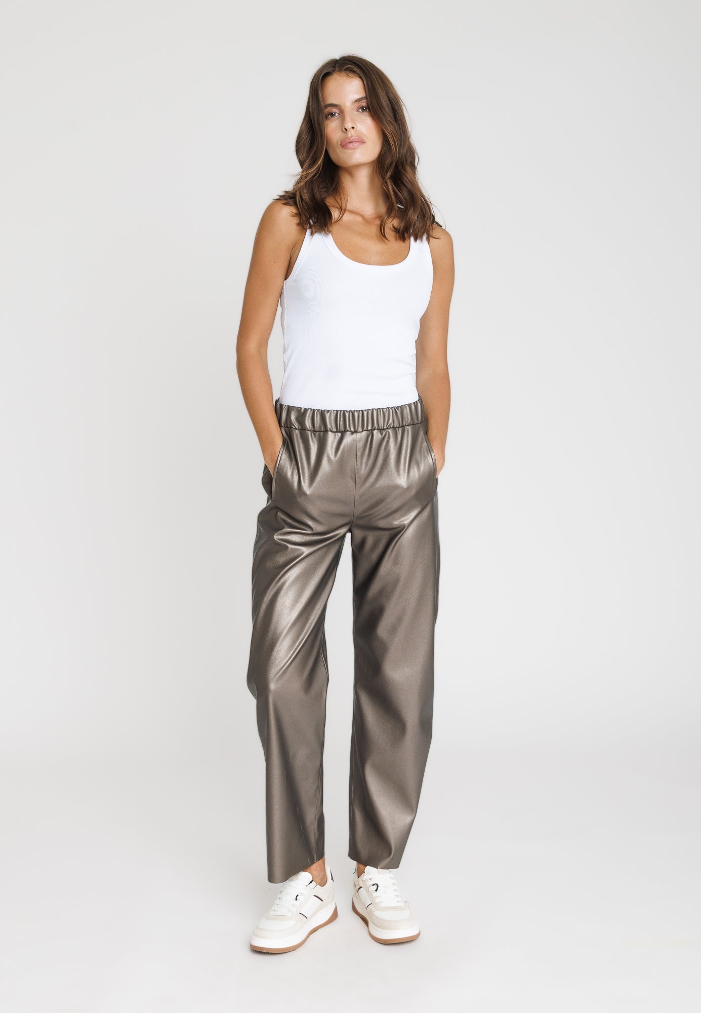 Pantalon cuir metallise JENNY PANT GUN METALO - vue detail - Serge Pariente Paris