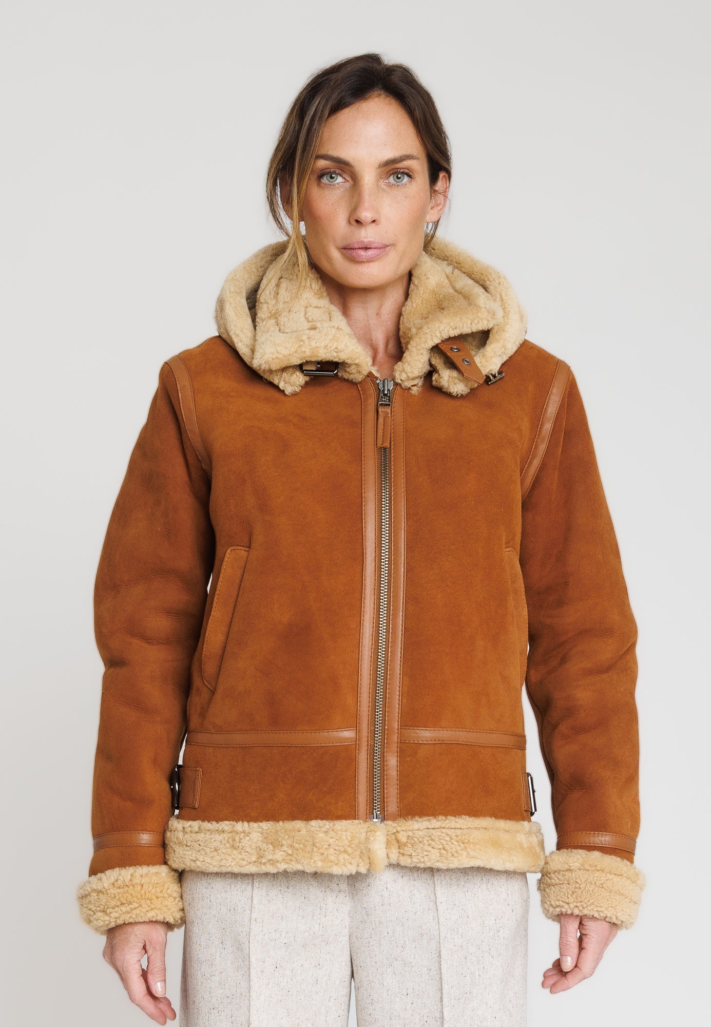 Veste cuir JACQUELINE TOBACCO - vue face - Serge Pariente Paris