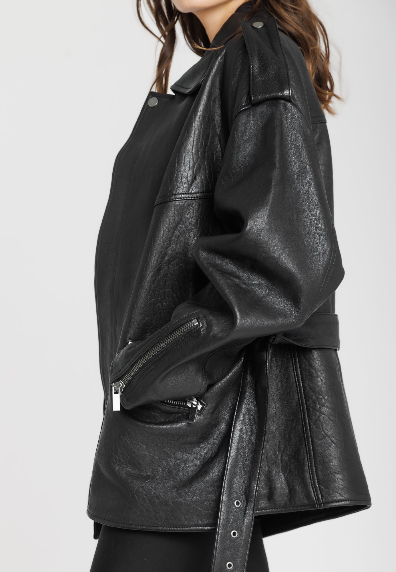 Blouson cuir oversize BIG OVERSIZE - vue cote - Serge Pariente Paris