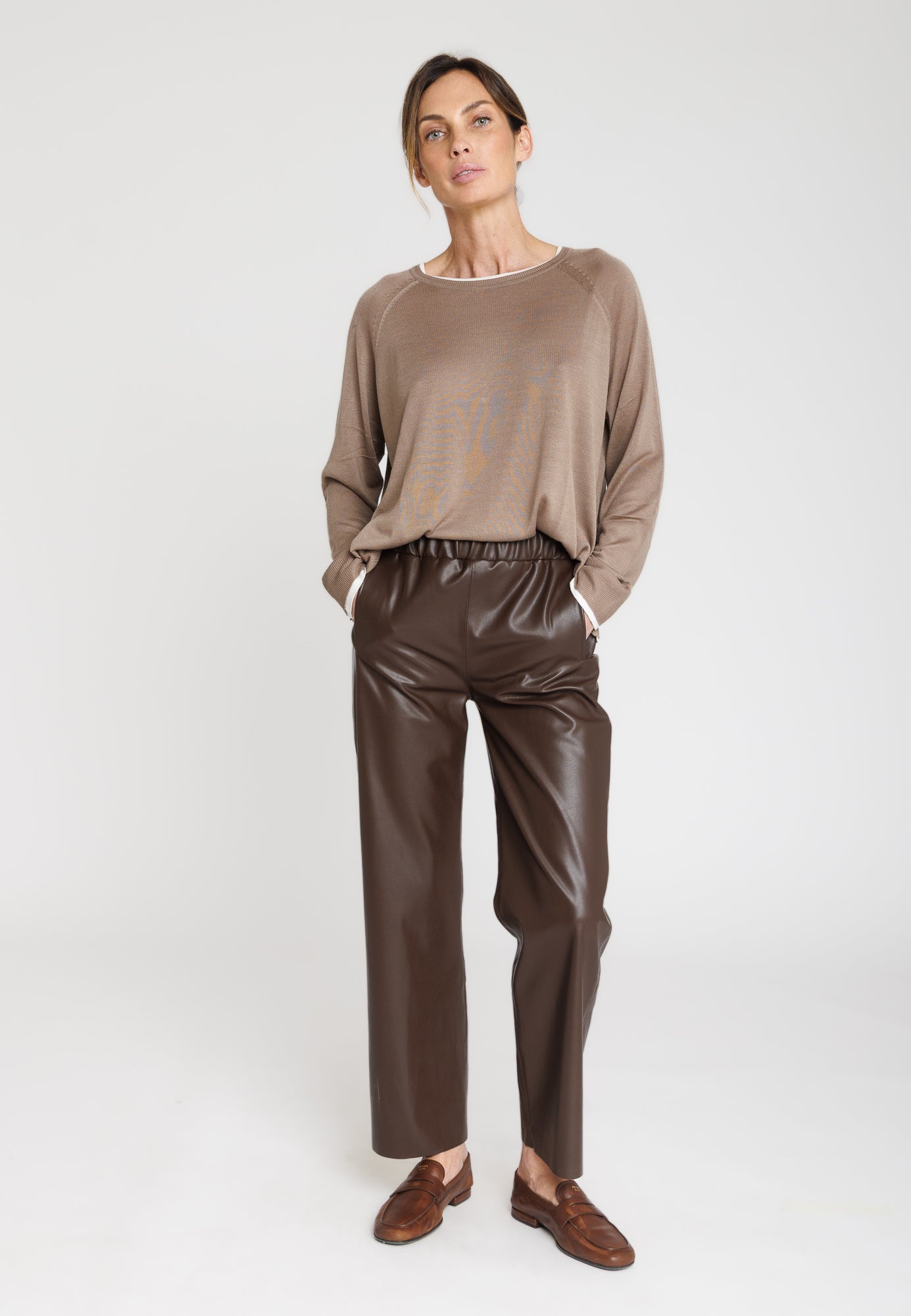 Pantalon cuir JENNY PANT BROWN - vue detail - Serge Pariente Paris