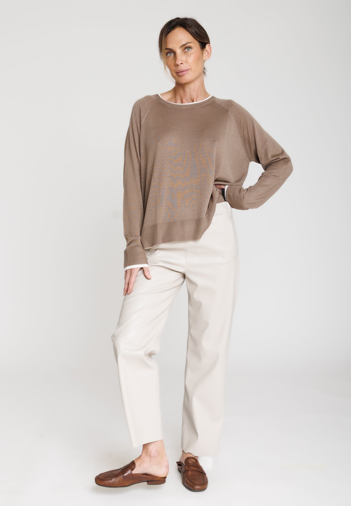 Pantalon cuir JENNY PANT CREAM - vue detail - Serge Pariente Paris