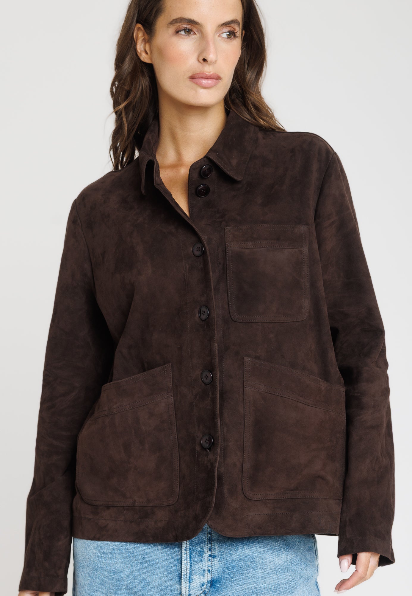 Blouson daim ALEXANDRA VS BROWN - vue portee - Serge Pariente Paris