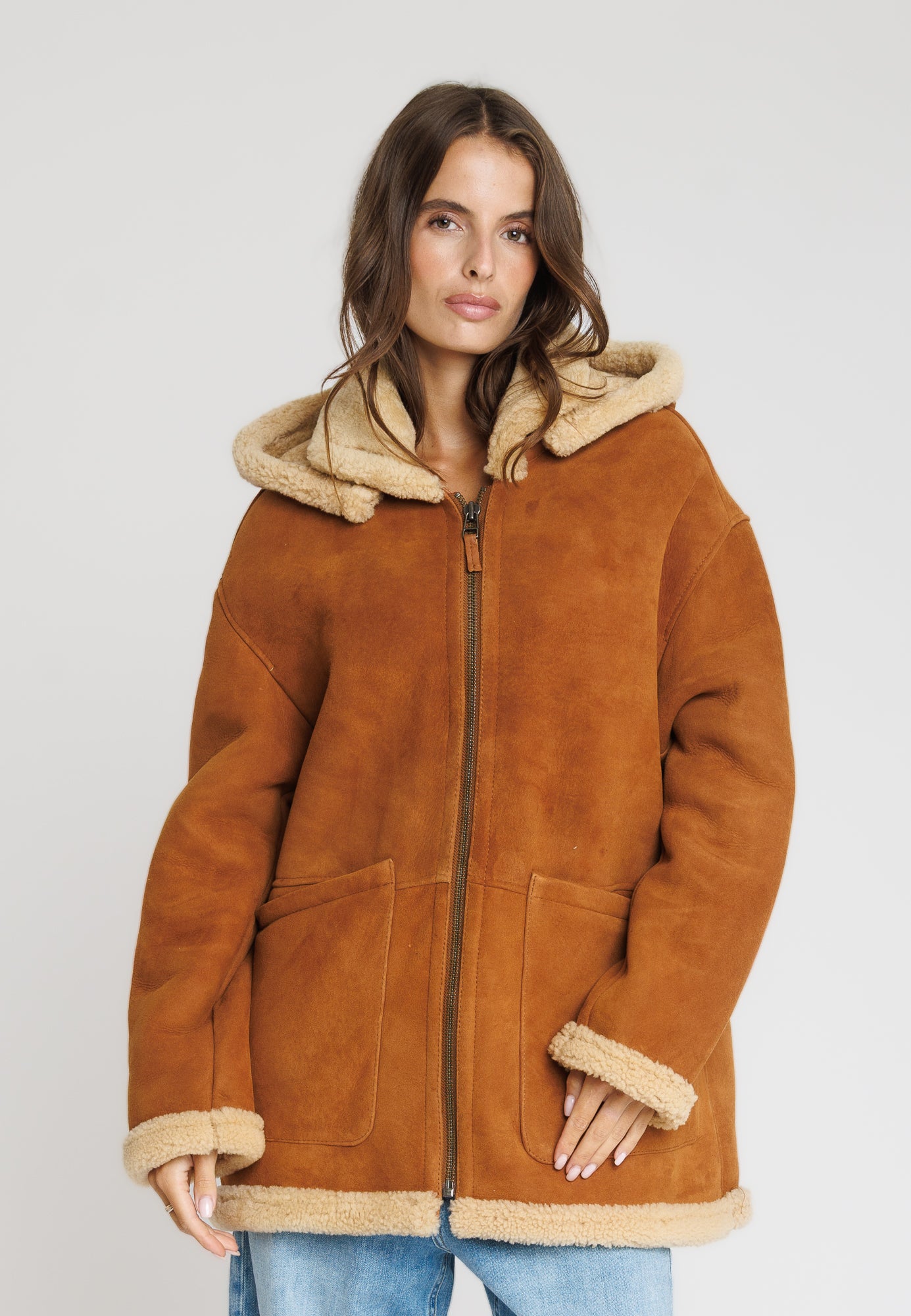 Blouson mouton MARION MOUTON TOBACCO - vue face - Serge Pariente Paris
