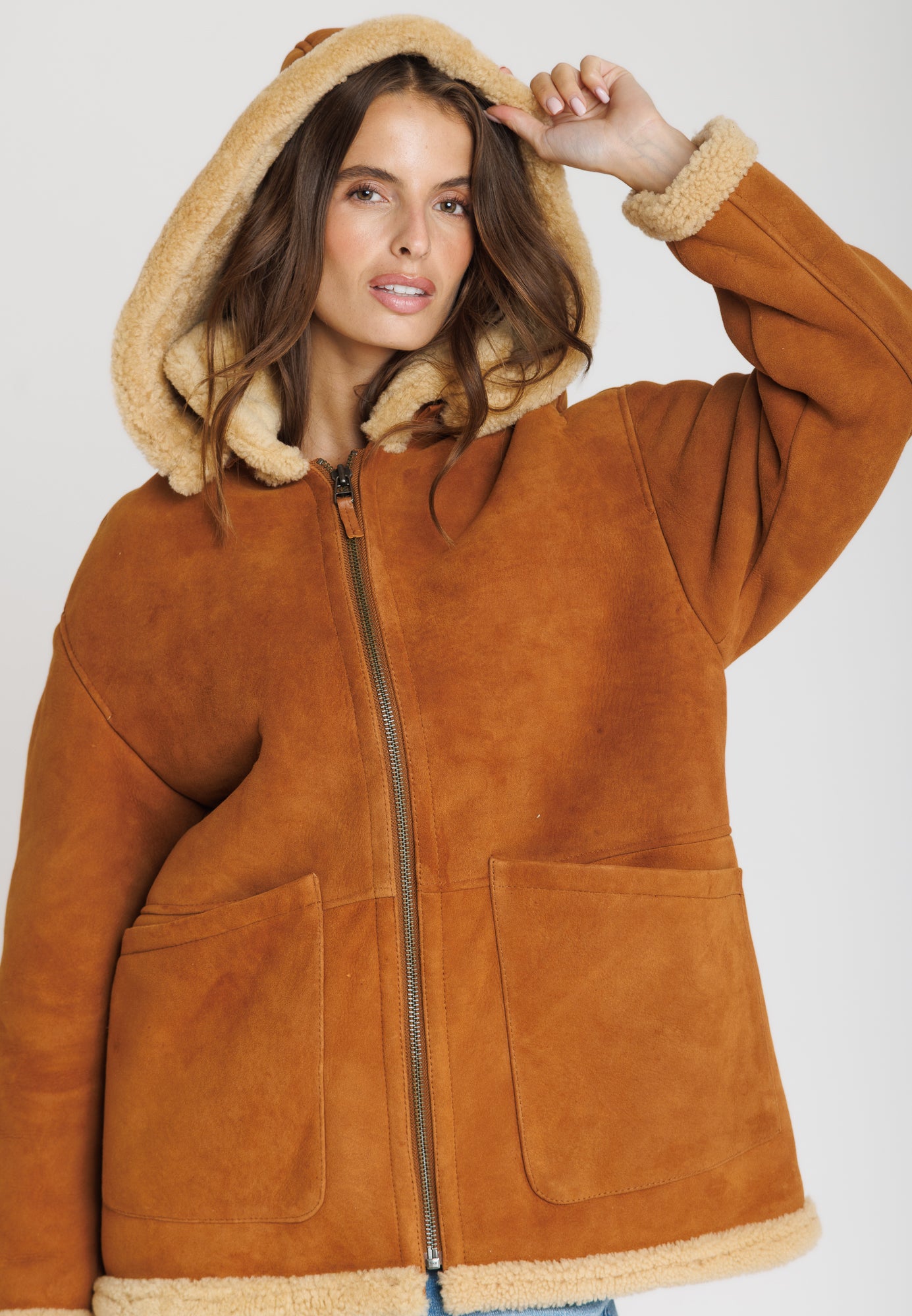 Blouson mouton MARION MOUTON TOBACCO - vue cote - Serge Pariente Paris
