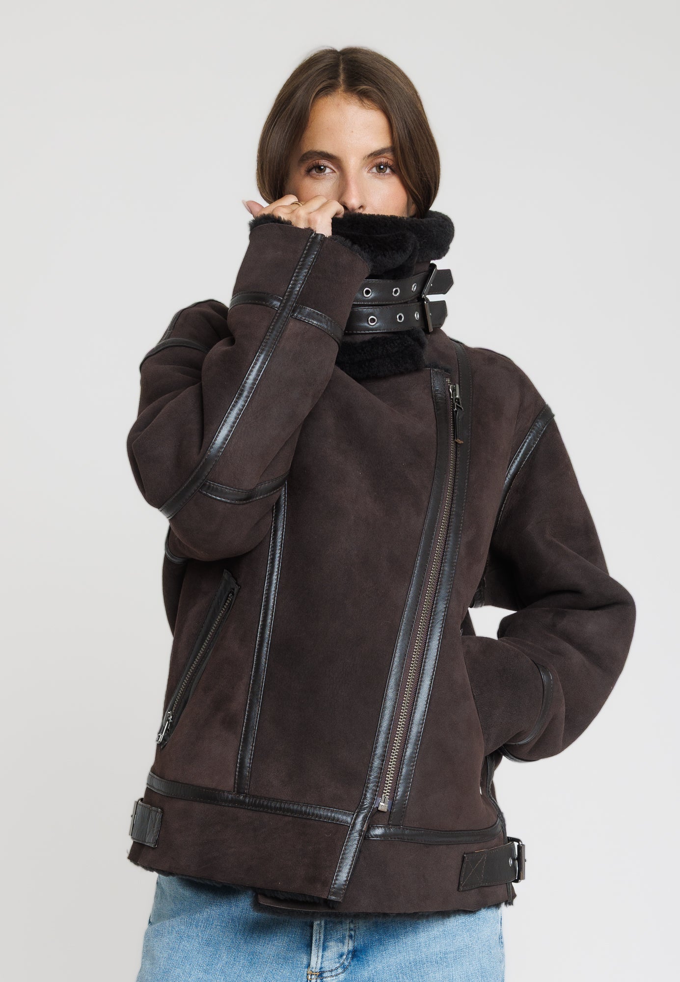 Veste cuir CHRISTELLE BROWN - vue cote - Serge Pariente Paris