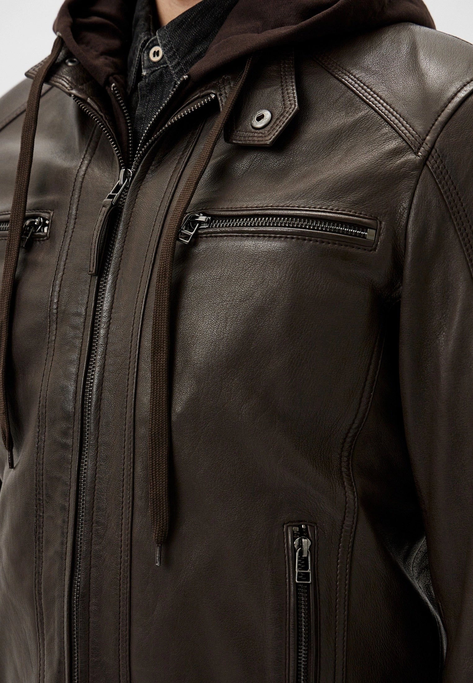 Blouson capuche cuir ERICO HOOD BROWN - vue dos - Serge Pariente Paris