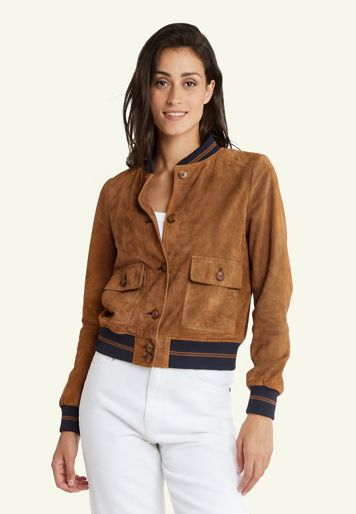 Blouson daim STARTER WOMEN VS COGNAC - vue face - Serge Pariente Paris