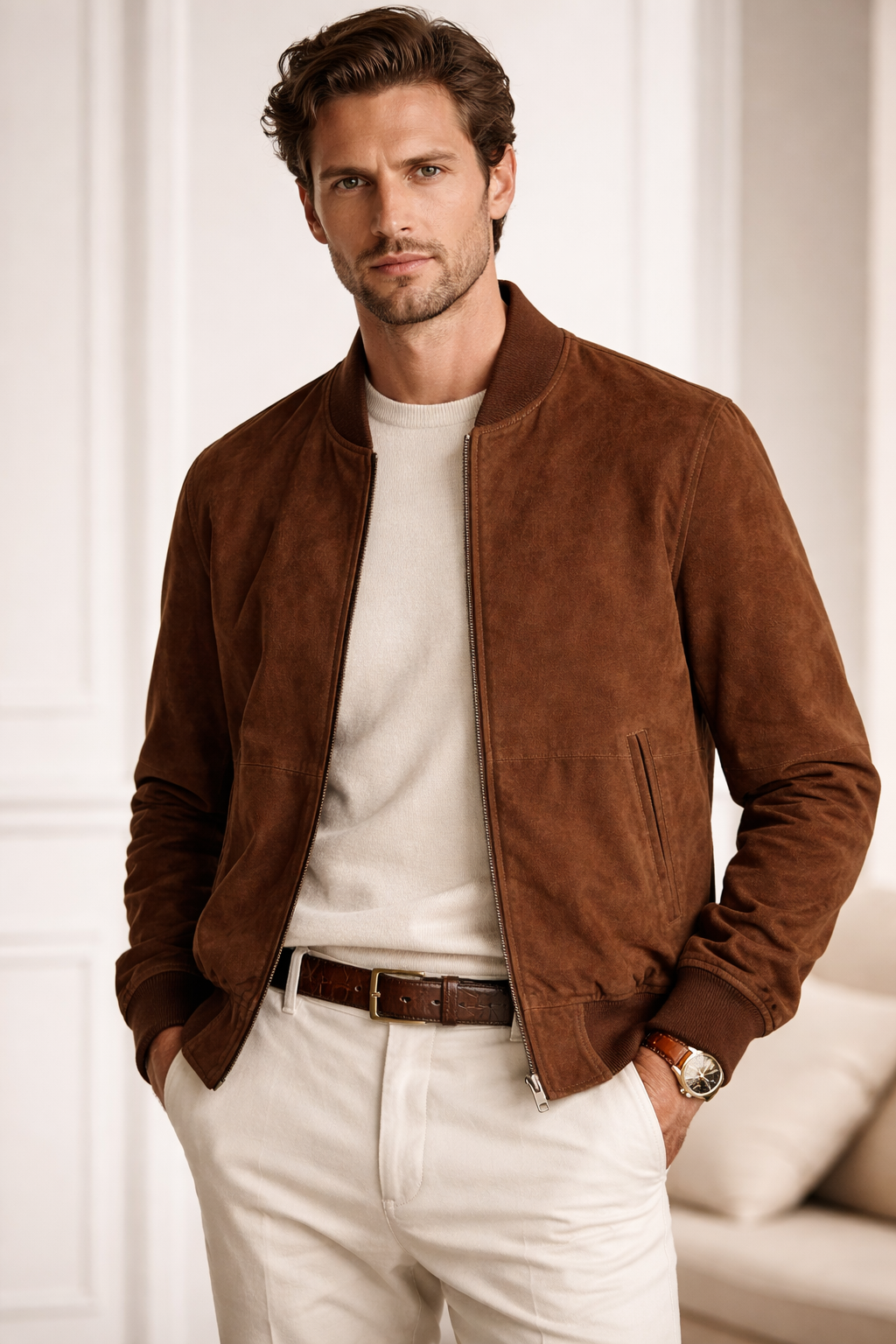 MARIO VS porté homme blouson chèvre suédé — Serge Pariente Paris