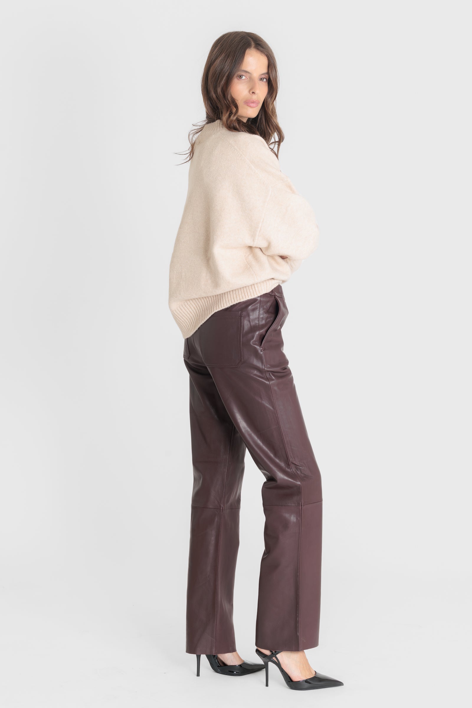Pantalon cuir ELEONORE PANTALON D/WINE - vue detail - Serge Pariente Paris