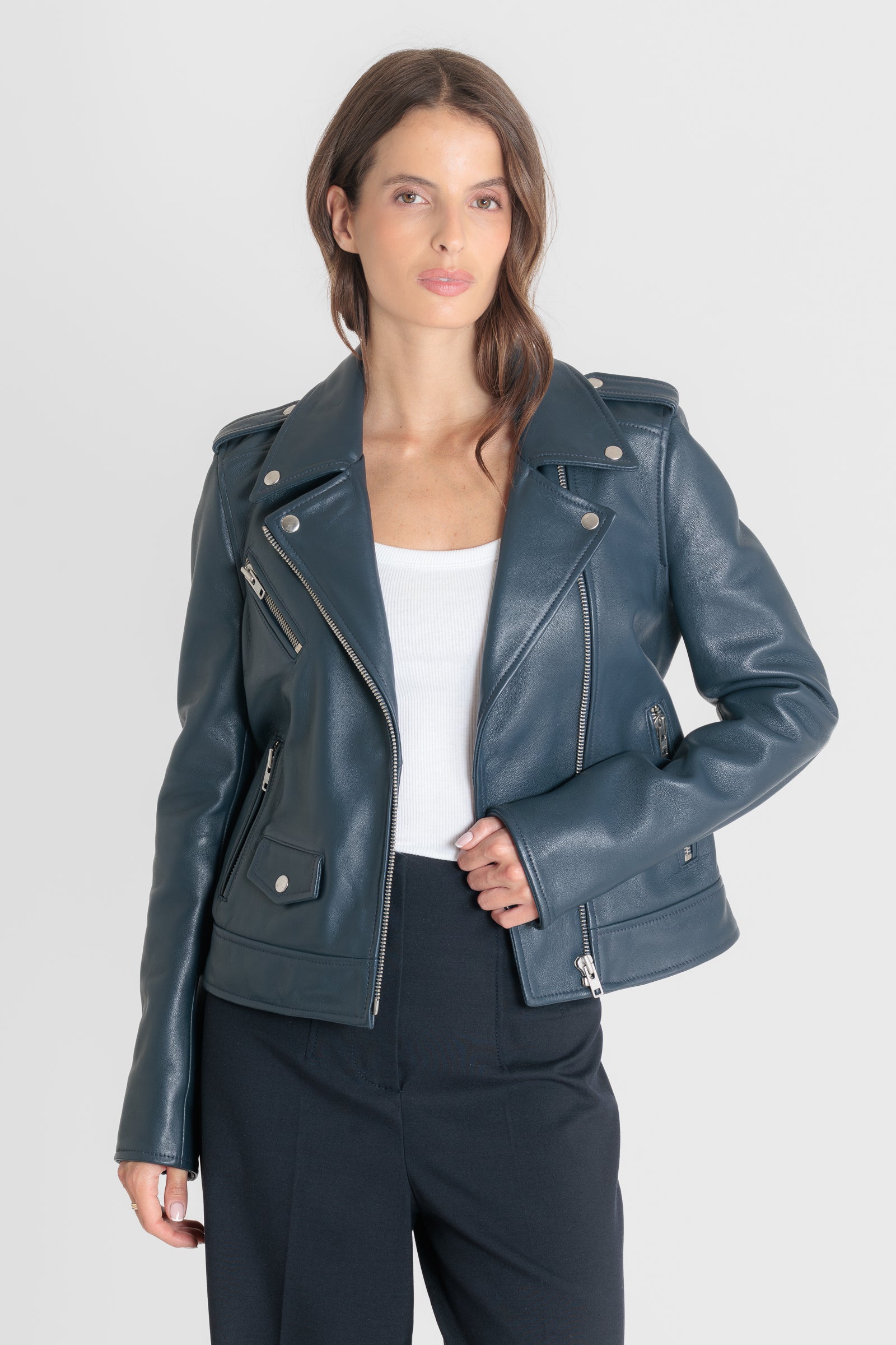 Veste cuir EVA BLUE - vue face - Serge Pariente Paris