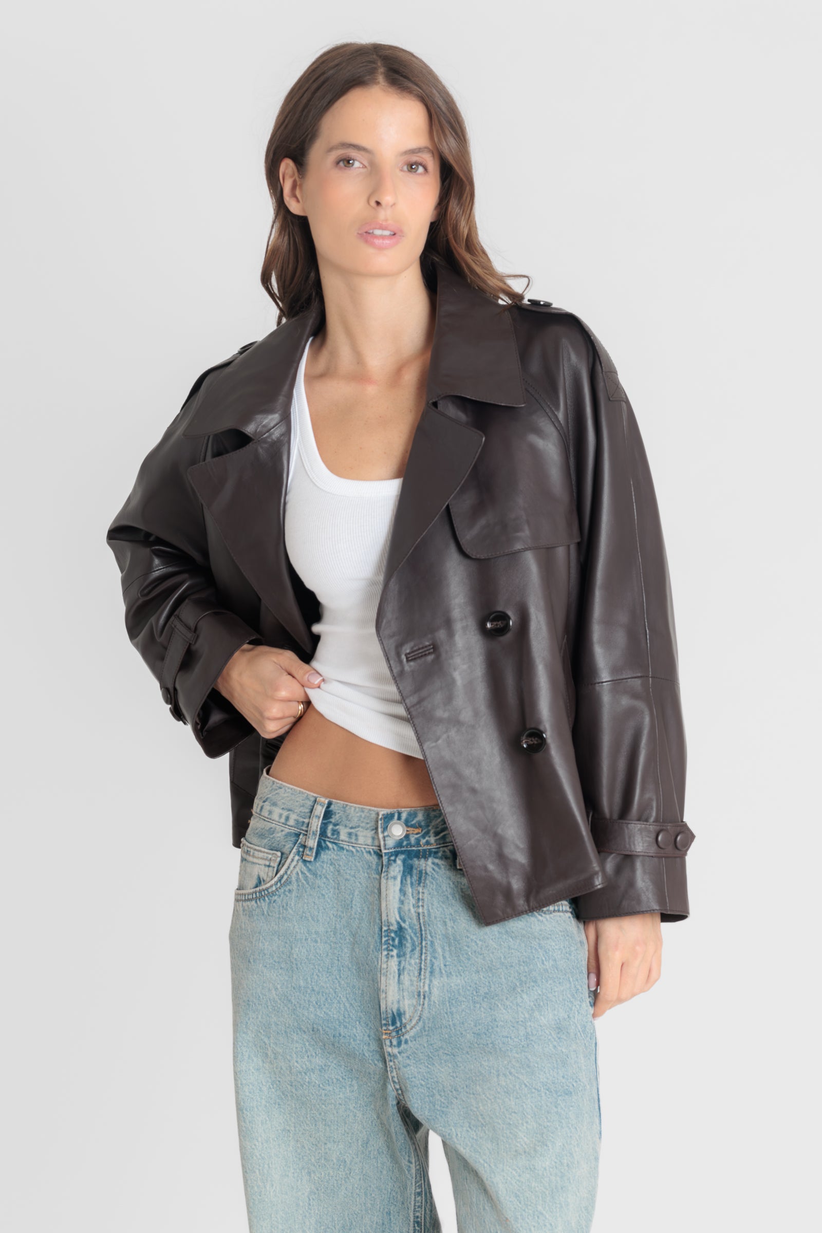 Blouson cuir PAULETTE AG BROWN - vue detail - Serge Pariente Paris
