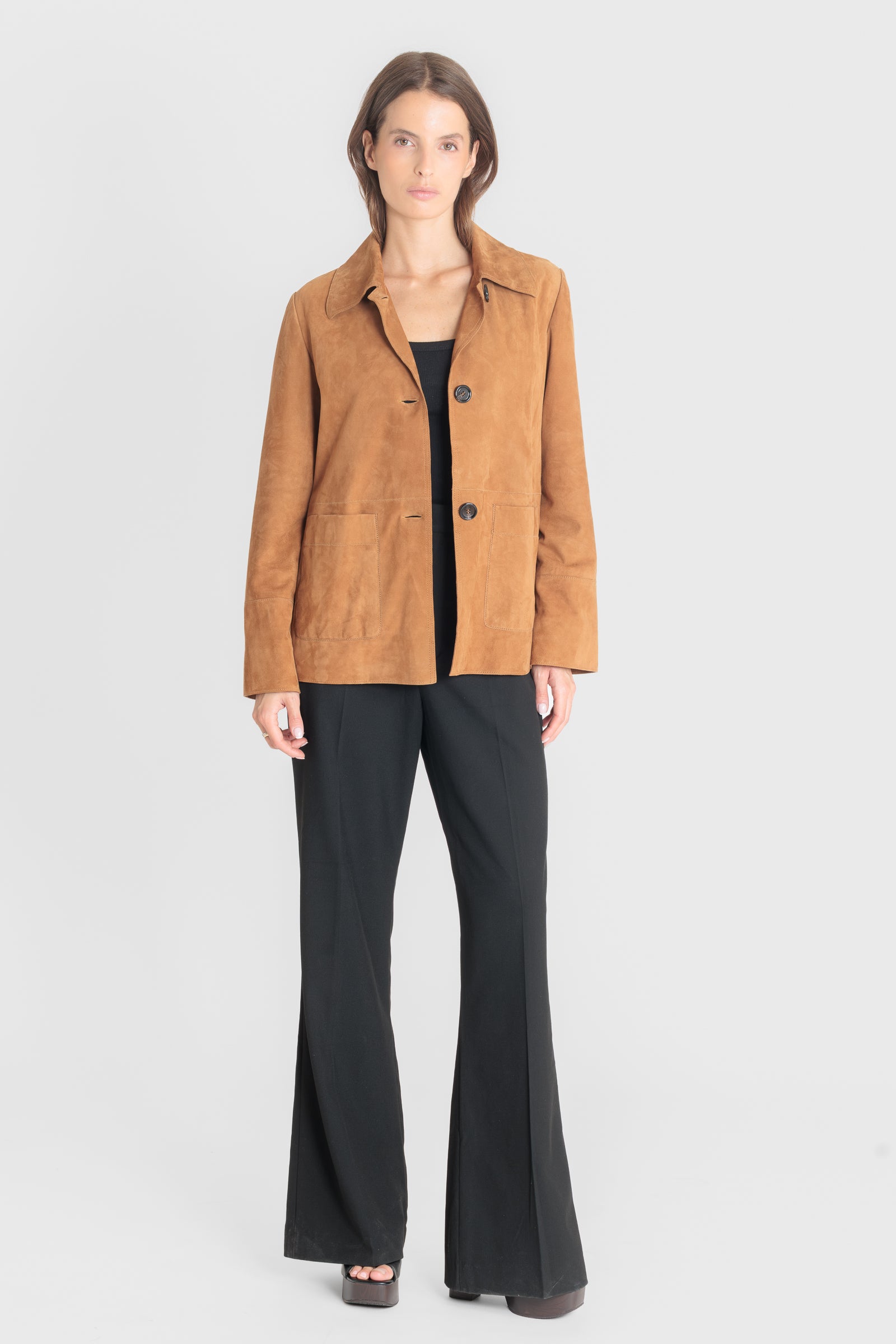 Blouson daim JUNA VS COGNAC - vue face - Serge Pariente Paris
