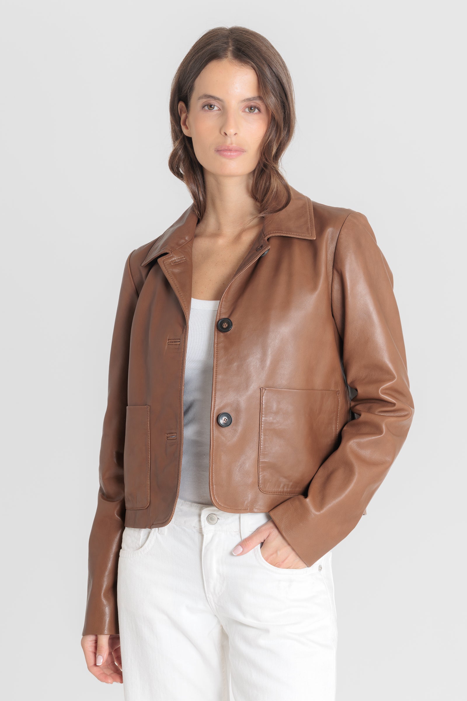 Blouson cuir ELINA COGNAC - vue face - Serge Pariente Paris