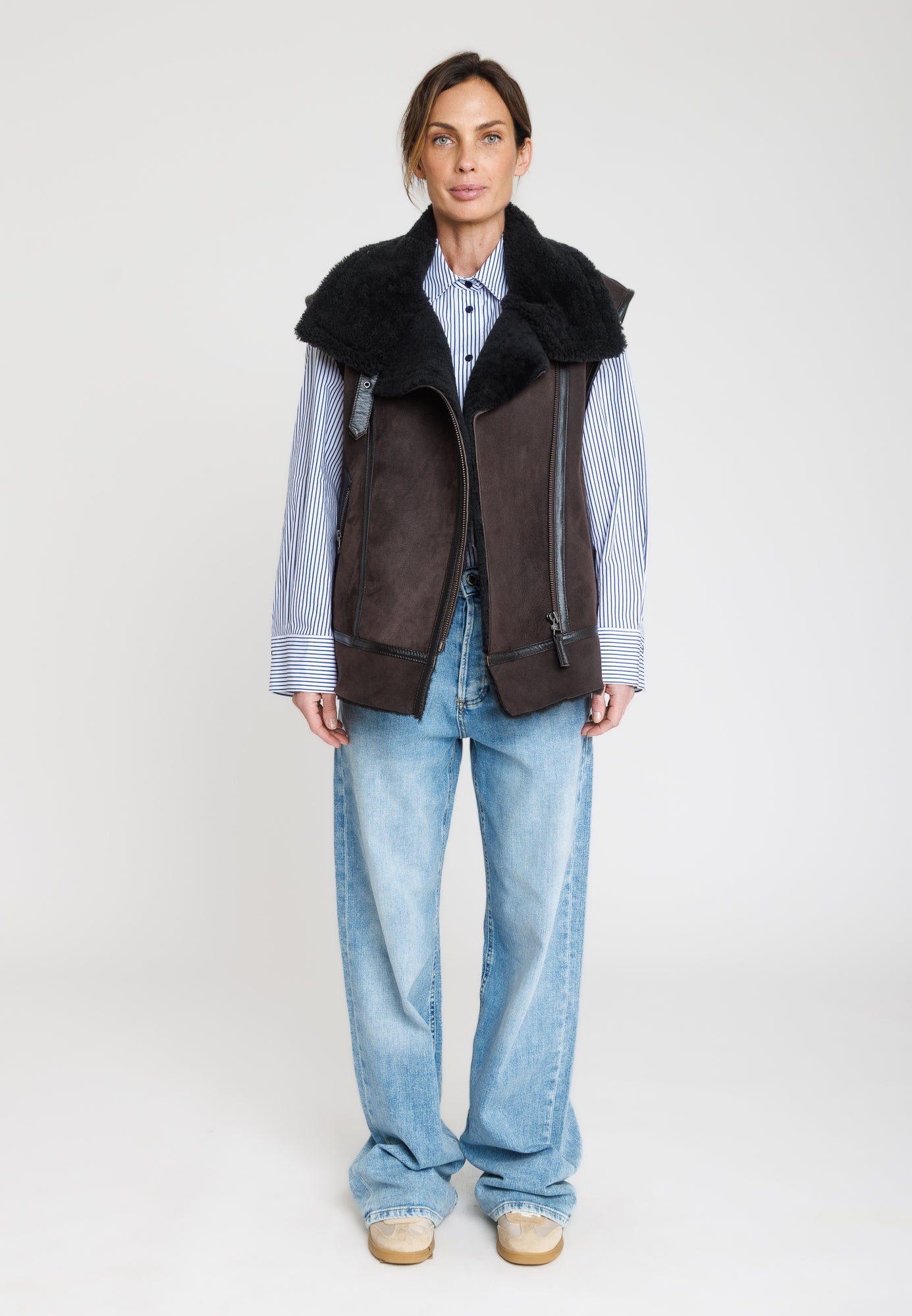 Gilet cuir CHRISTELLE GILET BROWN - vue dos - Serge Pariente Paris