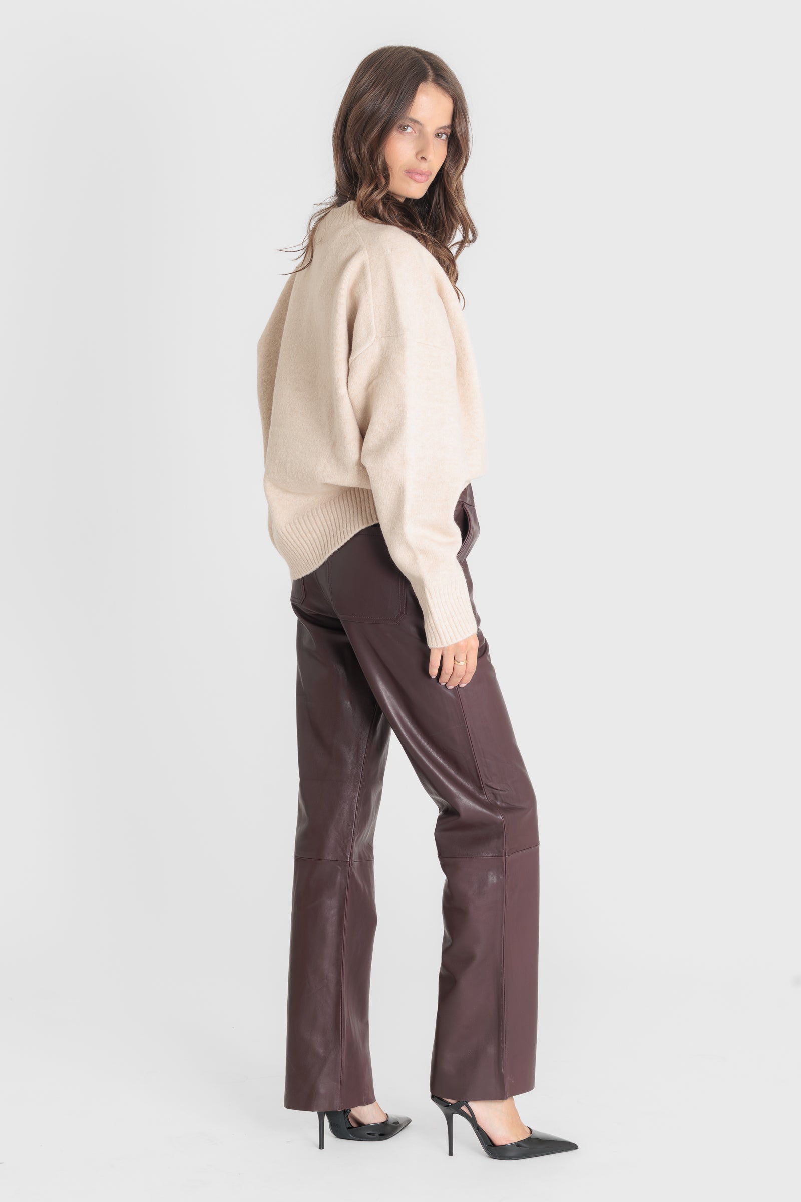 Pantalon cuir ELEONORE PANTALON D/WINE - vue face - Serge Pariente Paris