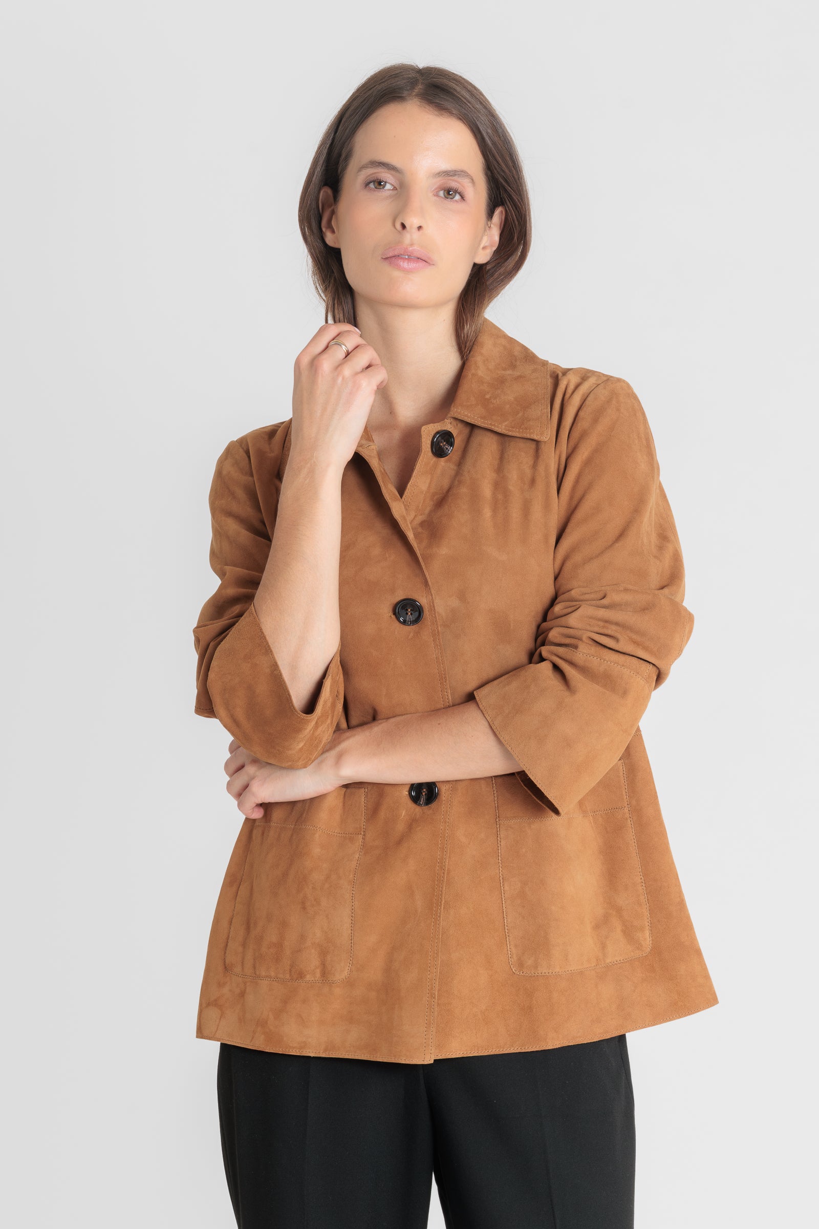 Blouson daim JUNA VS COGNAC - vue dos - Serge Pariente Paris