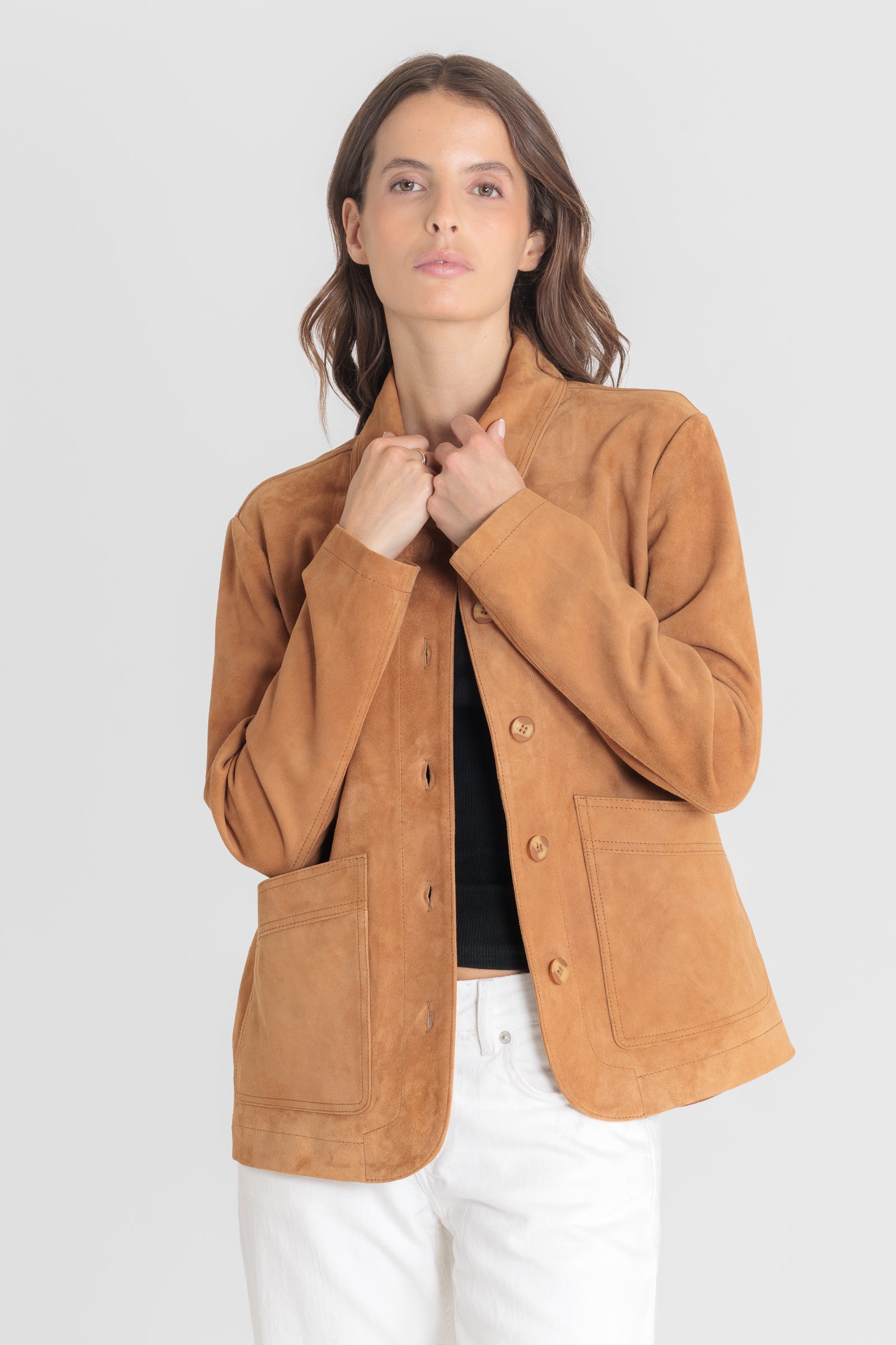 Blouson daim ALEXANDRA VS COGNAC - vue portee - Serge Pariente Paris