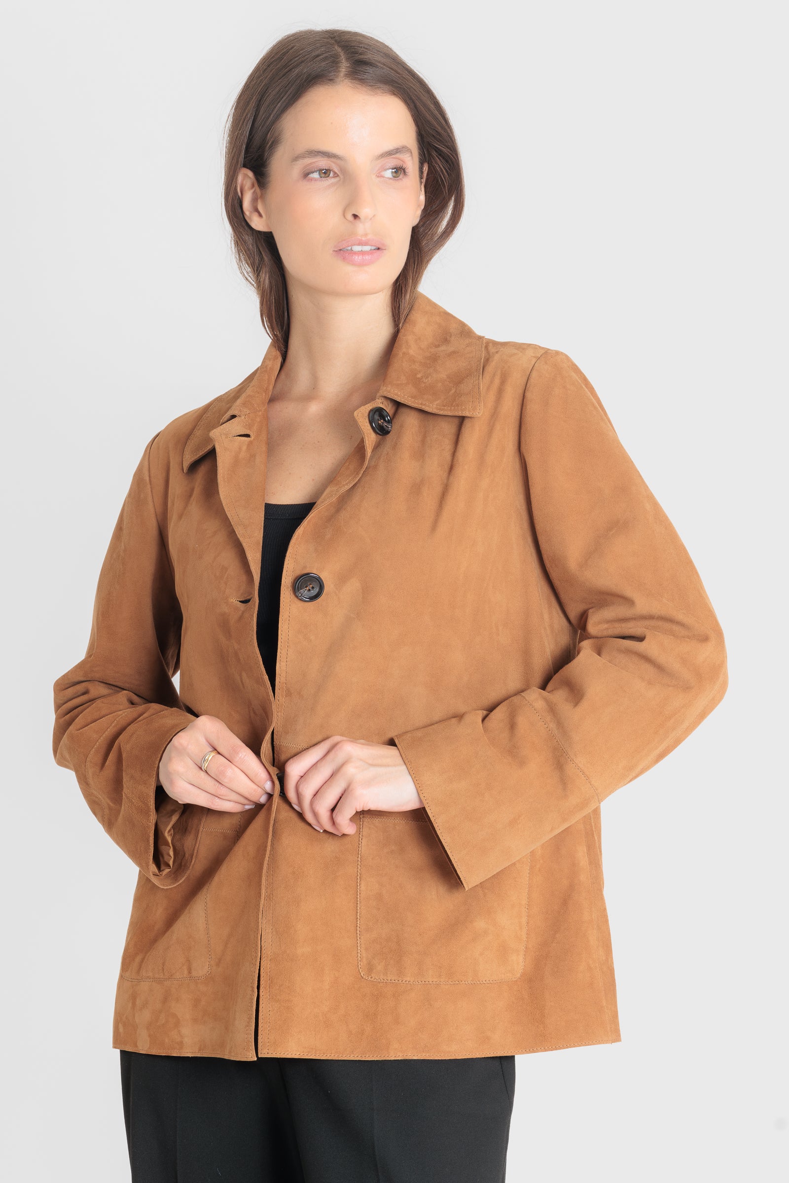 Blouson daim JUNA VS COGNAC - vue detail - Serge Pariente Paris