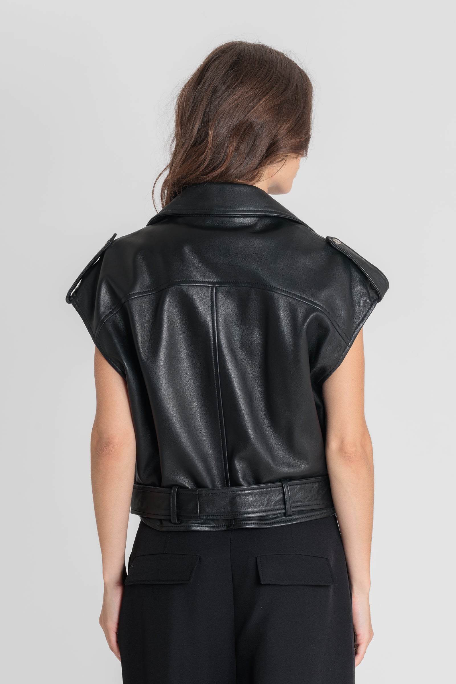 Gilet cuir STEF GILET BLACK - vue complementaire 3 - Serge Pariente Paris