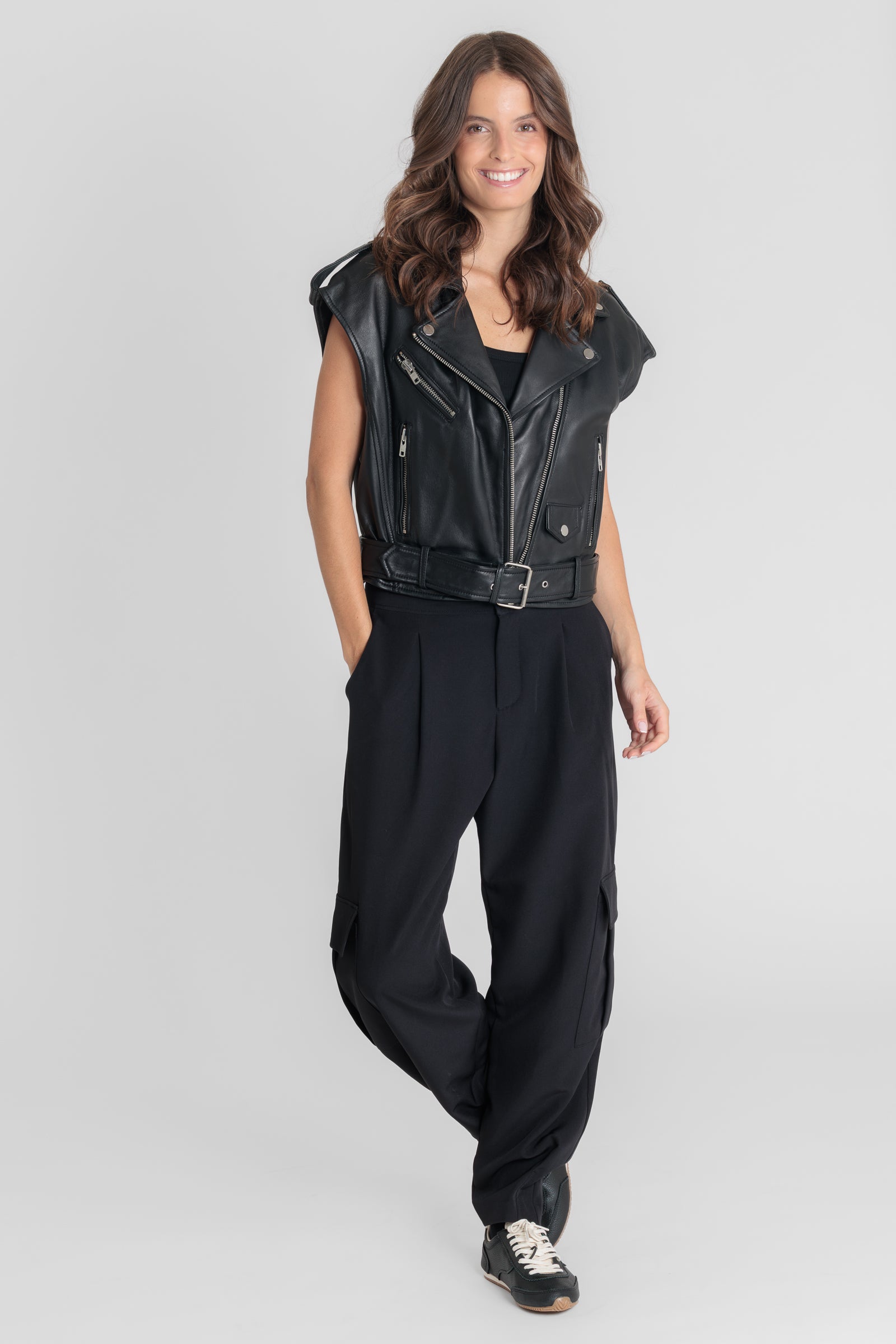 Gilet cuir STEF GILET BLACK - vue cote - Serge Pariente Paris
