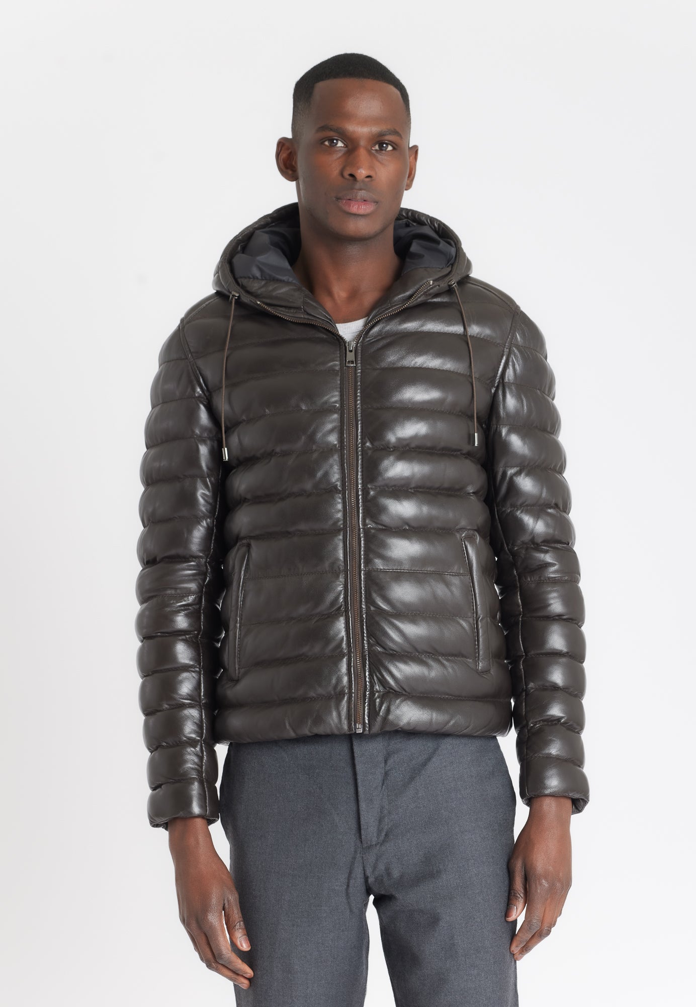 Blouson cuir WARMER BROWN - vue face - Serge Pariente Paris