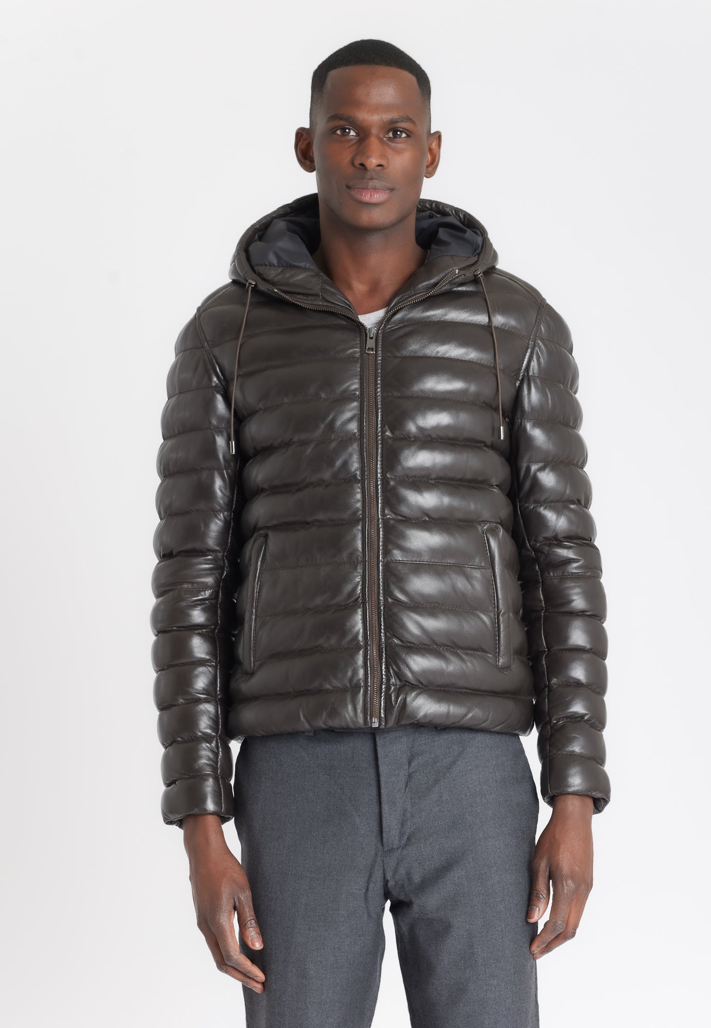 Blouson cuir WARMER BROWN - vue cote - Serge Pariente Paris