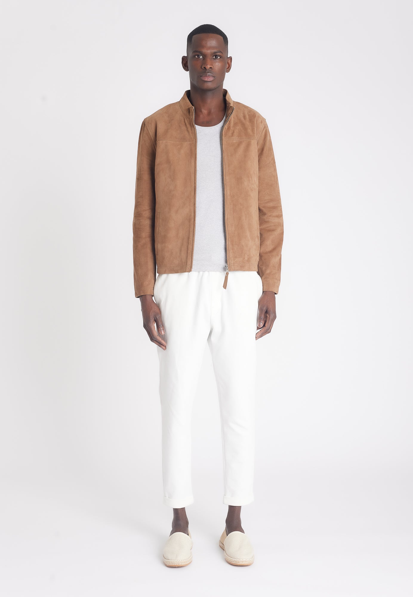 SYLVINO VS TAUPE vue dos blouson chèvre velours taupe — Serge Pariente