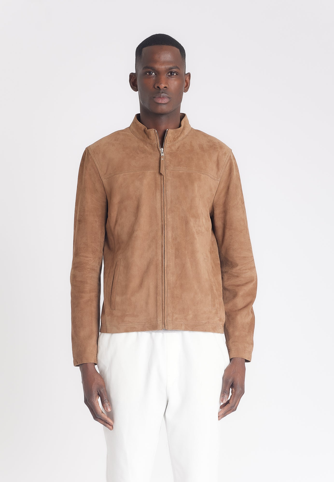 Blouson daim taupe col montant homme SYLVINO VS TAUPE face — Serge Pariente