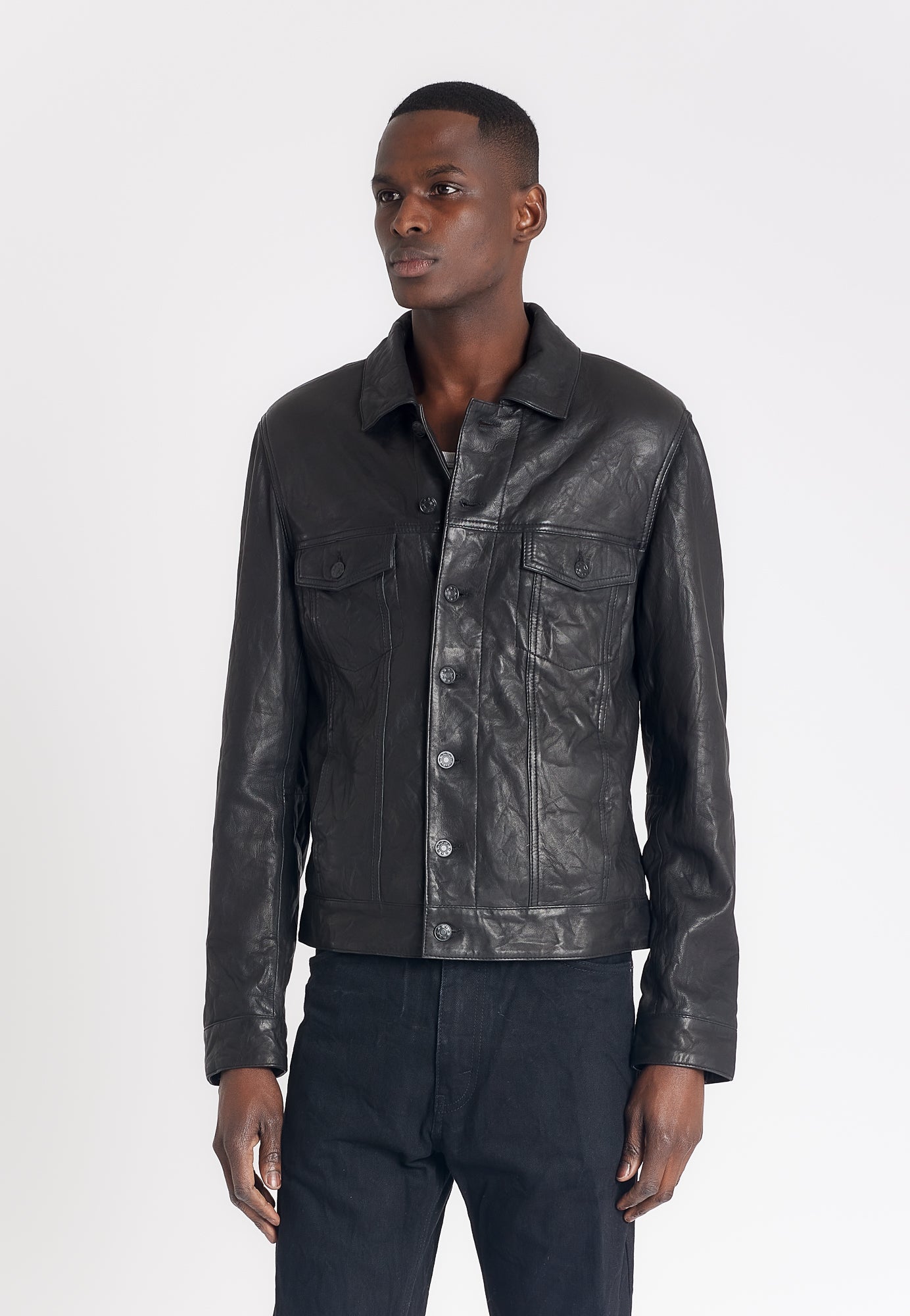 Blouson cuir ALESSIO BLACK - vue portee - Serge Pariente Paris