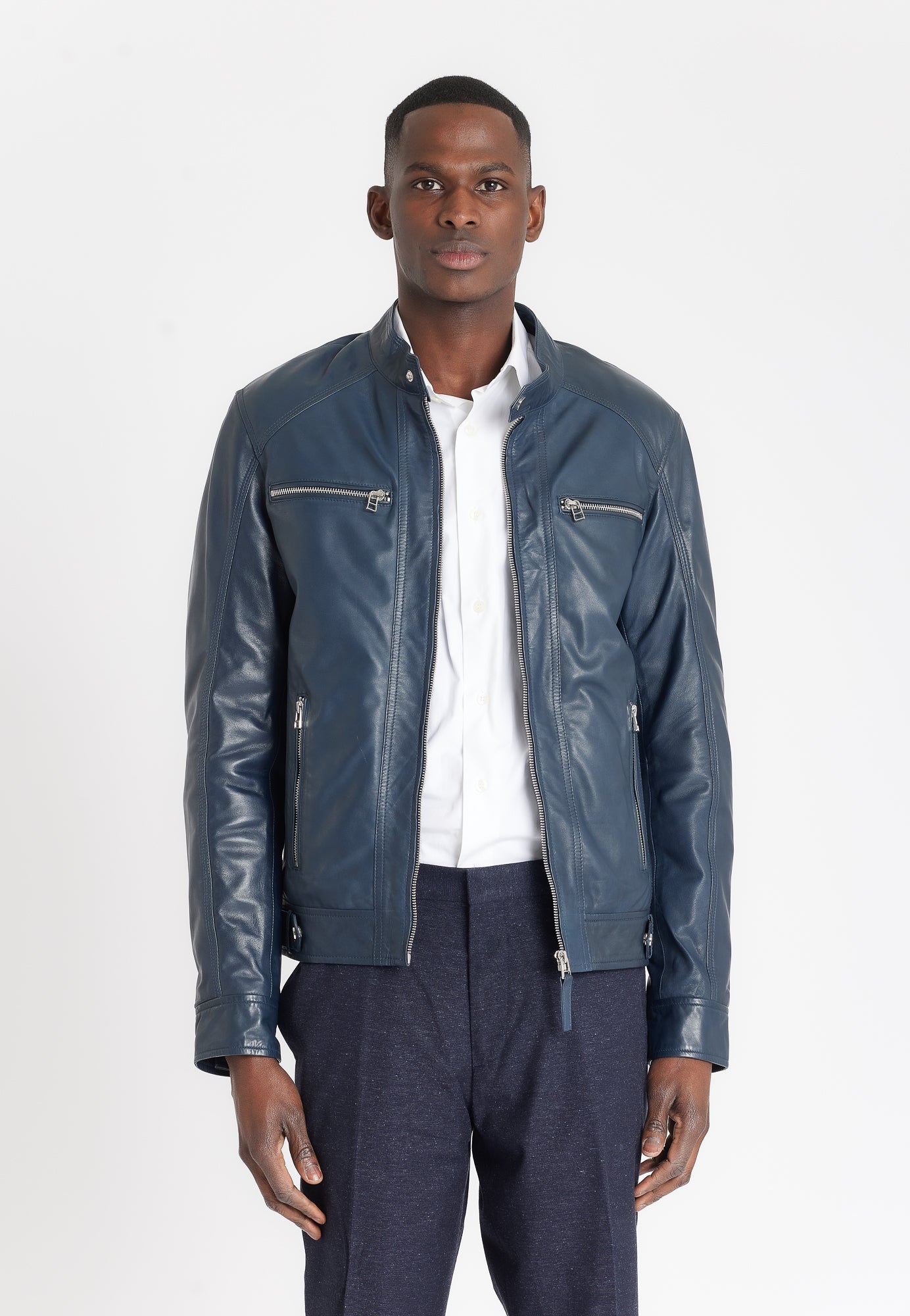 Blouson cuir ERICO BLUE - vue face - Serge Pariente Paris