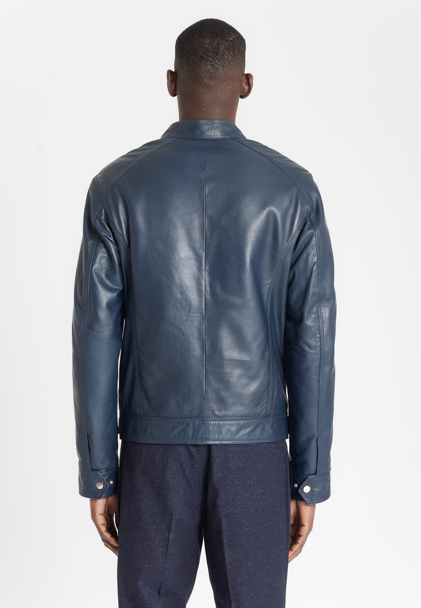 Blouson cuir ERICO BLUE - vue portee - Serge Pariente Paris