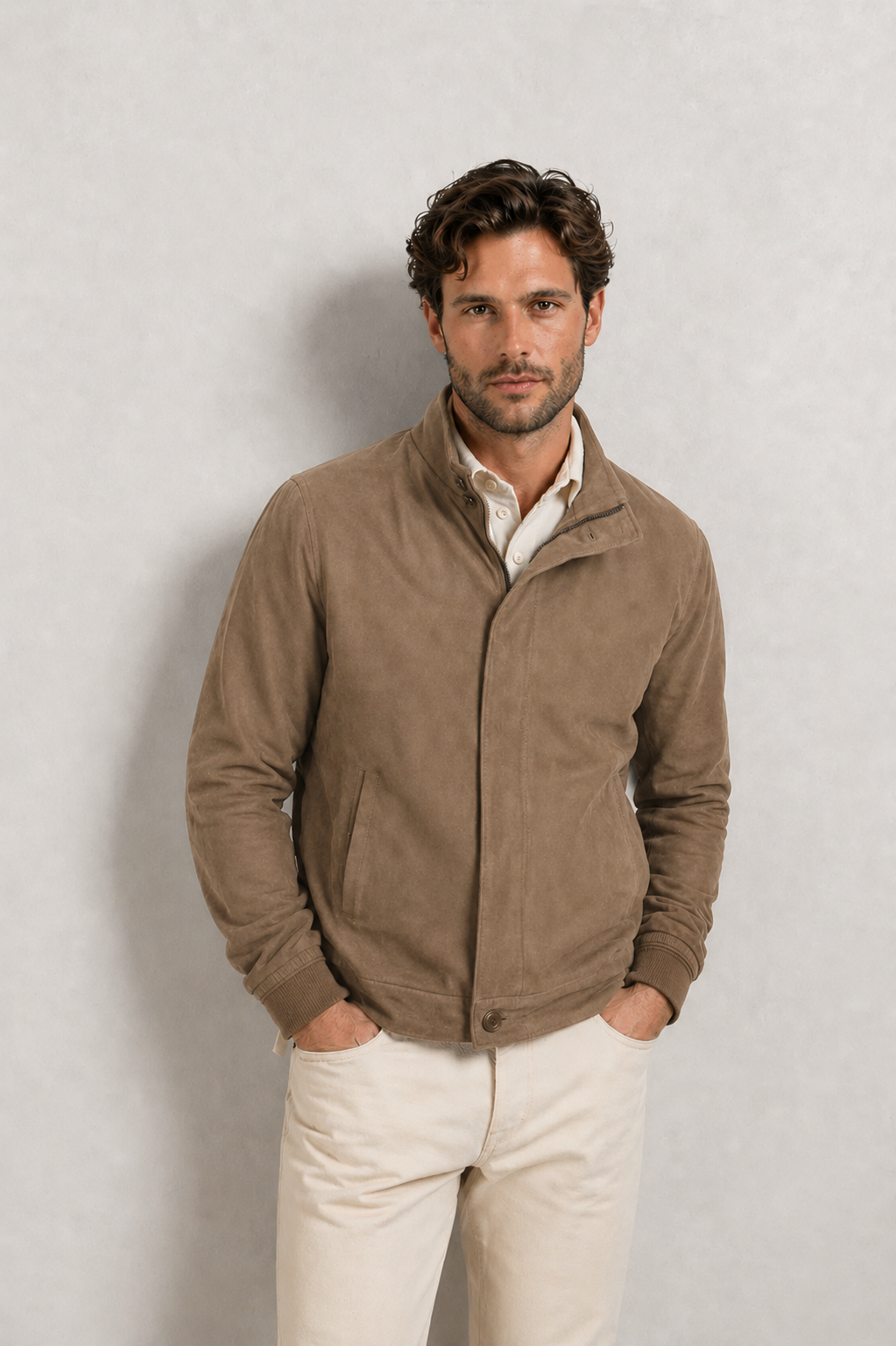Blouson daim ZIGY VS TAUPE - vue face - Serge Pariente Paris