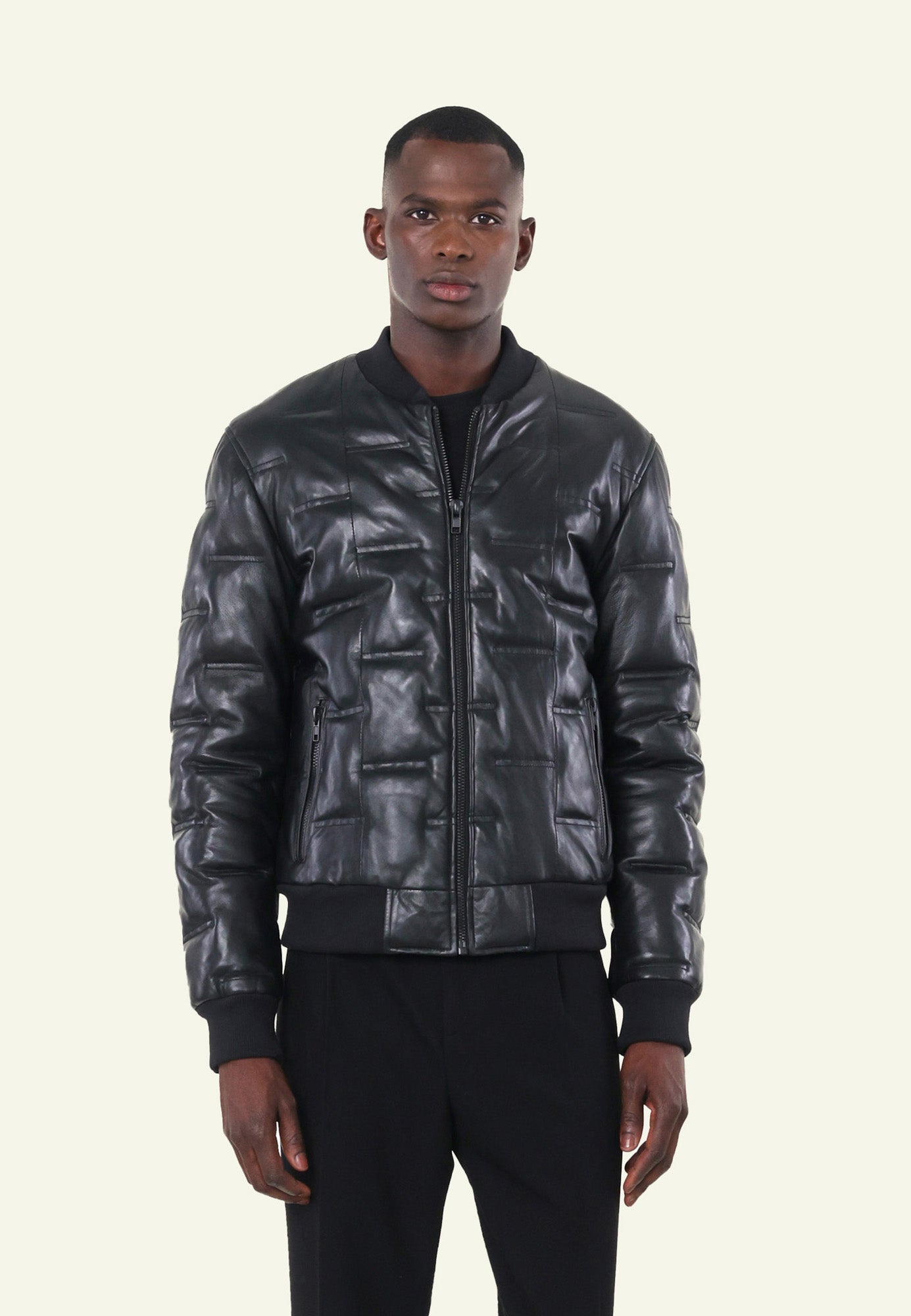 CLEVER BLACK porté homme bomber matelassé cuir — Serge Pariente