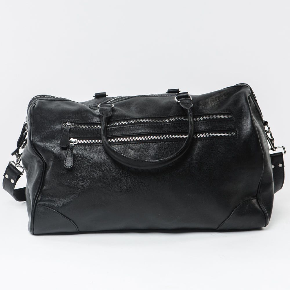 Détail anse bandoulière sac cuir buffle noir — Serge Pariente Paris