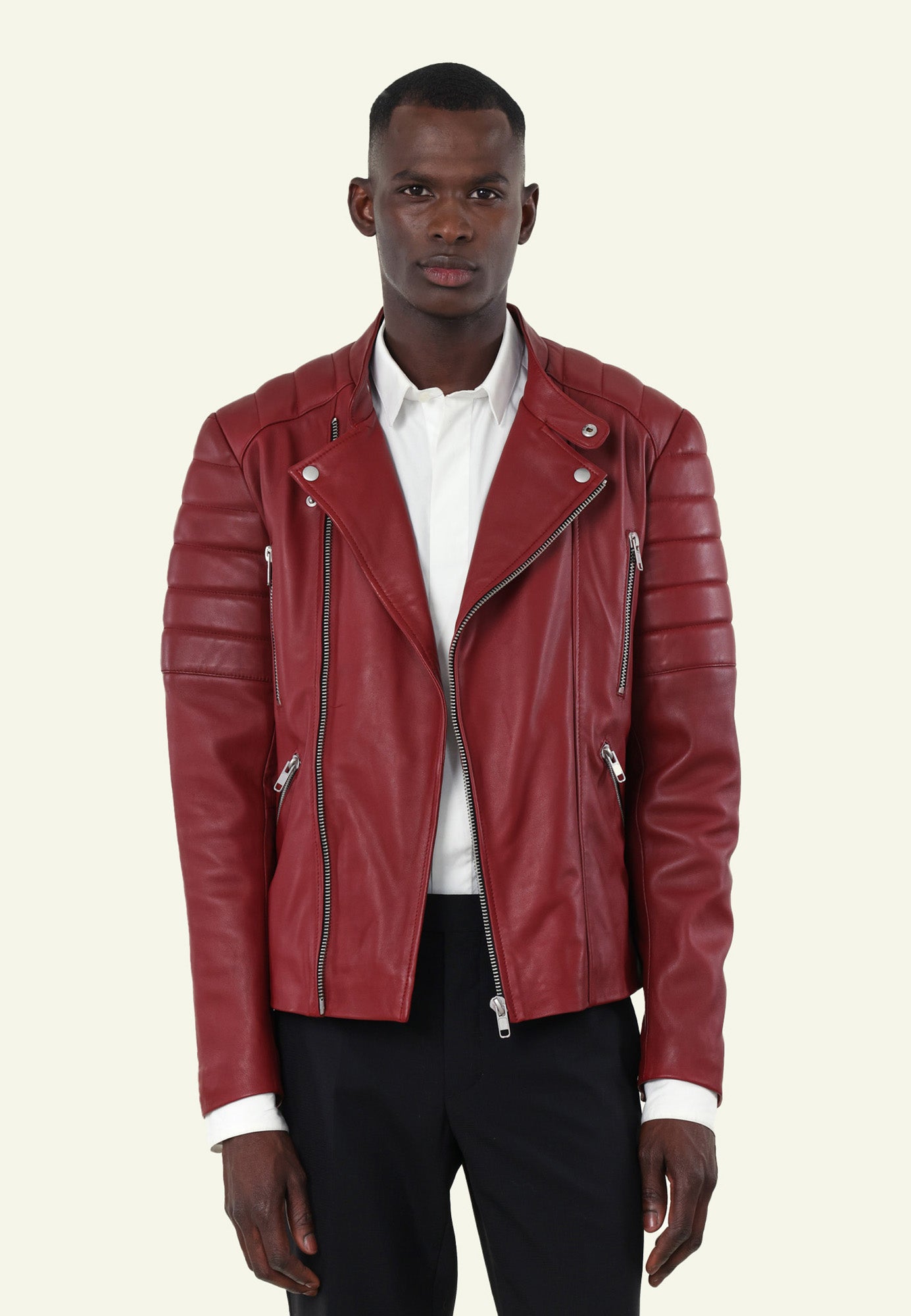 GLADIATOR RED vue dos blouson cuir mouton rouge — Serge Pariente