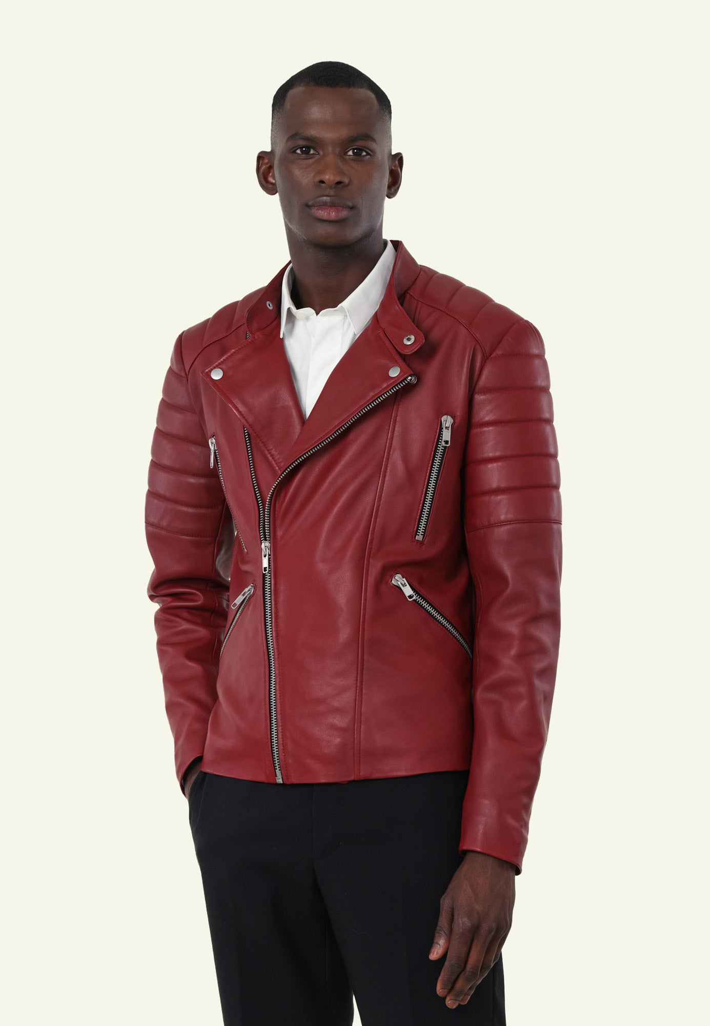 Blouson cuir mouton rouge homme GLADIATOR RED face — Serge Pariente Paris