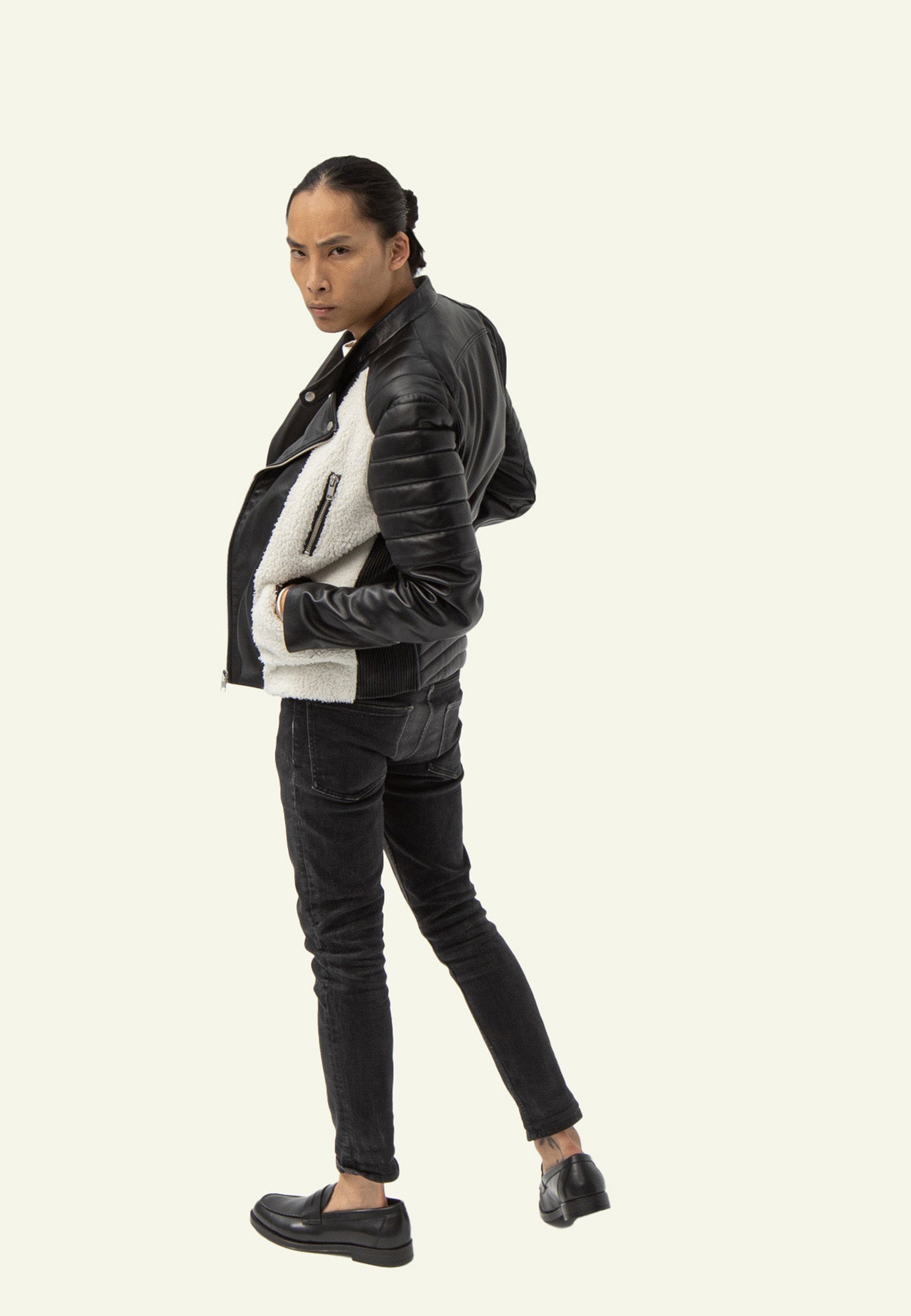 GLADIATOR NOUNOURS vue dos blouson cuir sherpa — Serge Pariente