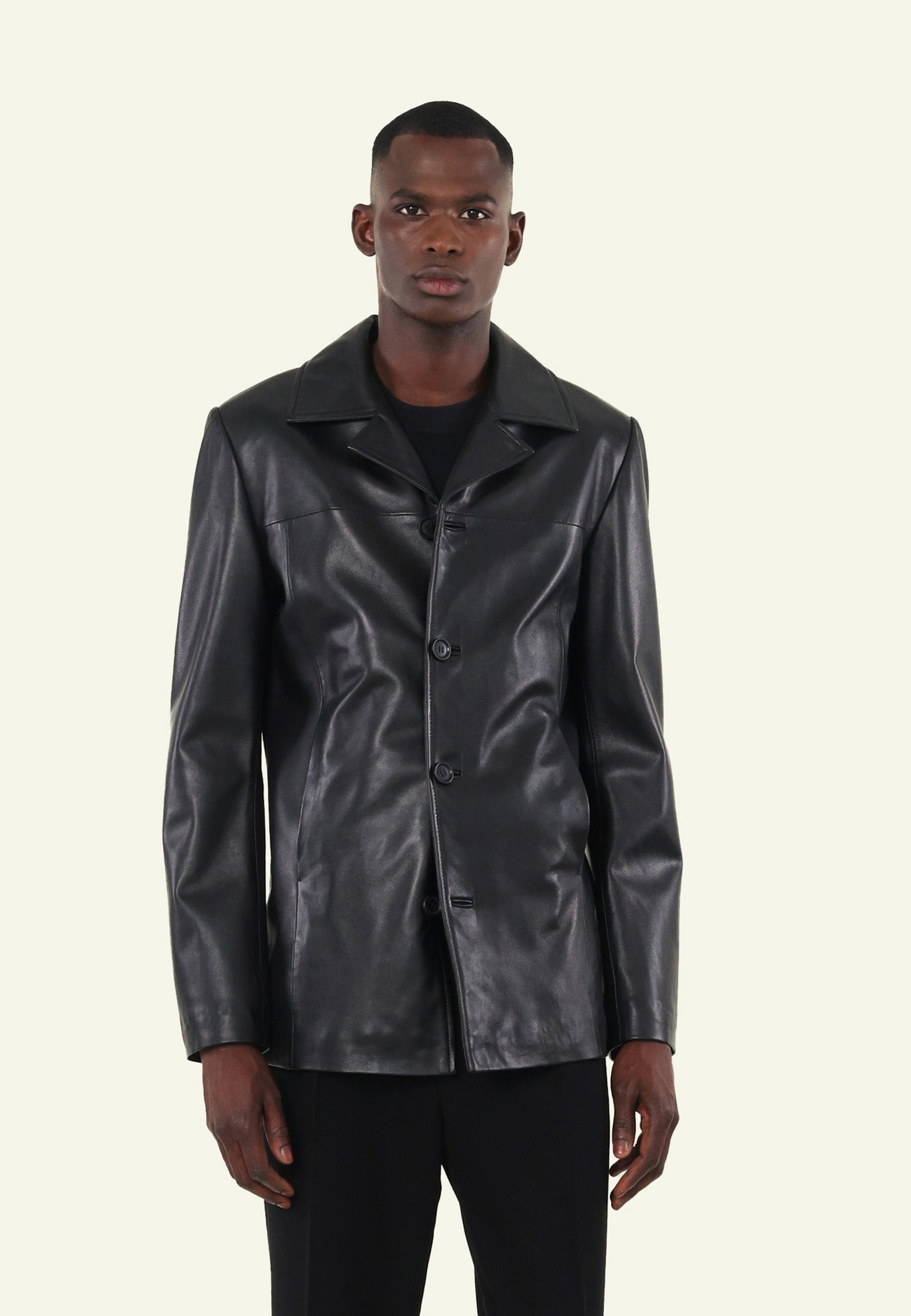 LORD BLACK vue dos veste cuir mouton droite — Serge Pariente Paris