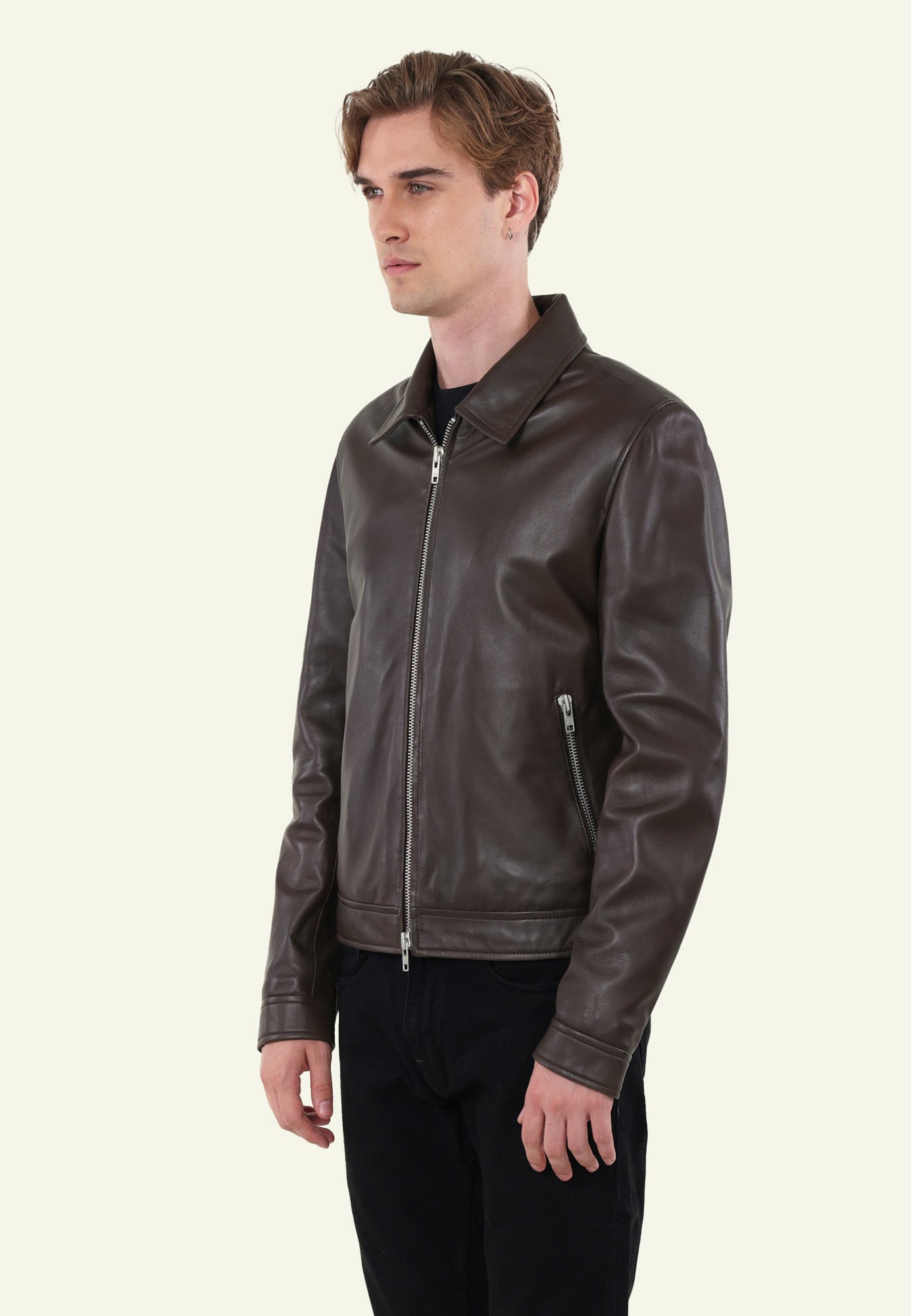 Veste cuir RANDOM BROWN vue complémentaire — Serge Pariente Paris