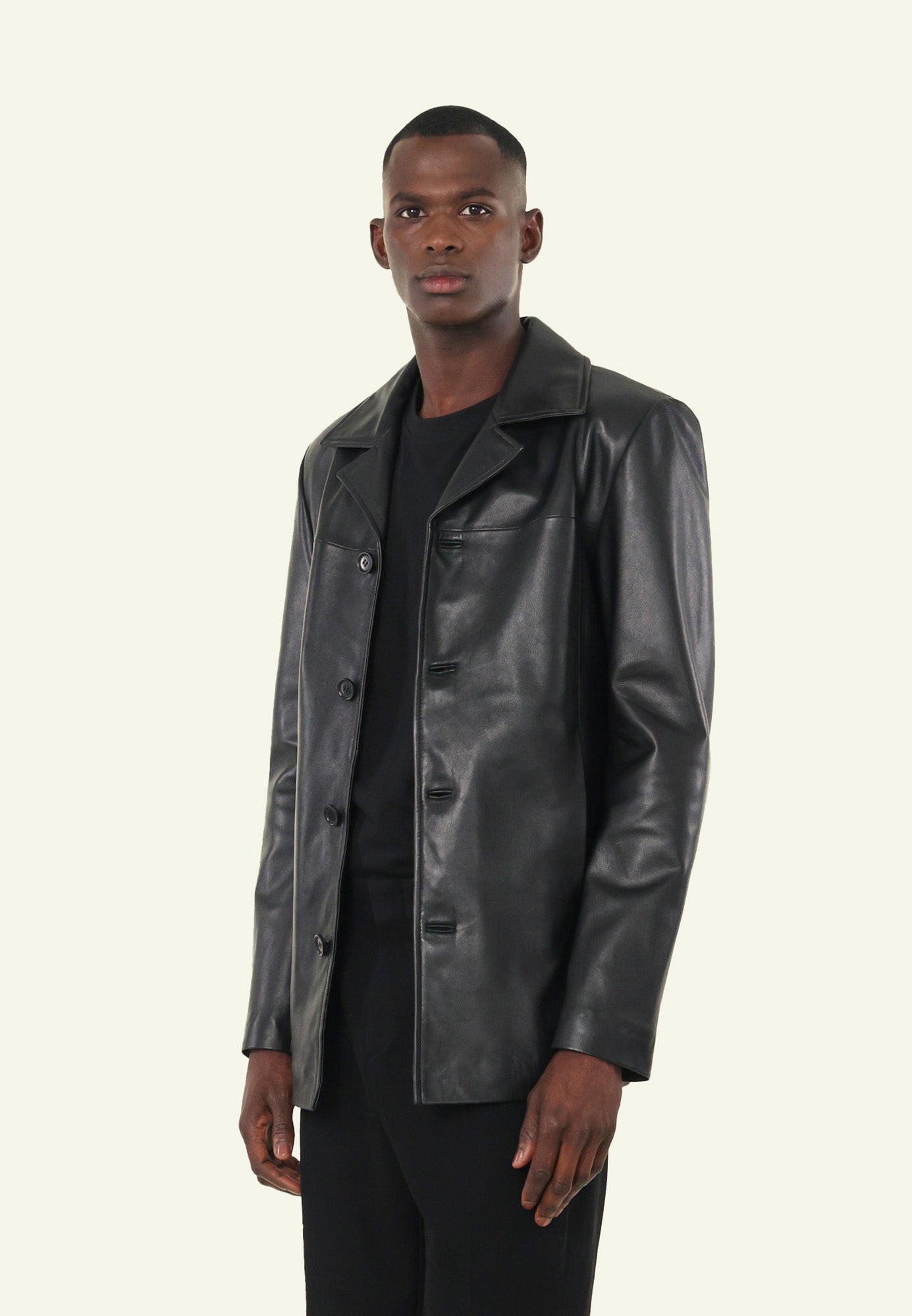 Veste cuir LORD BLACK vue côté — Serge Pariente Paris