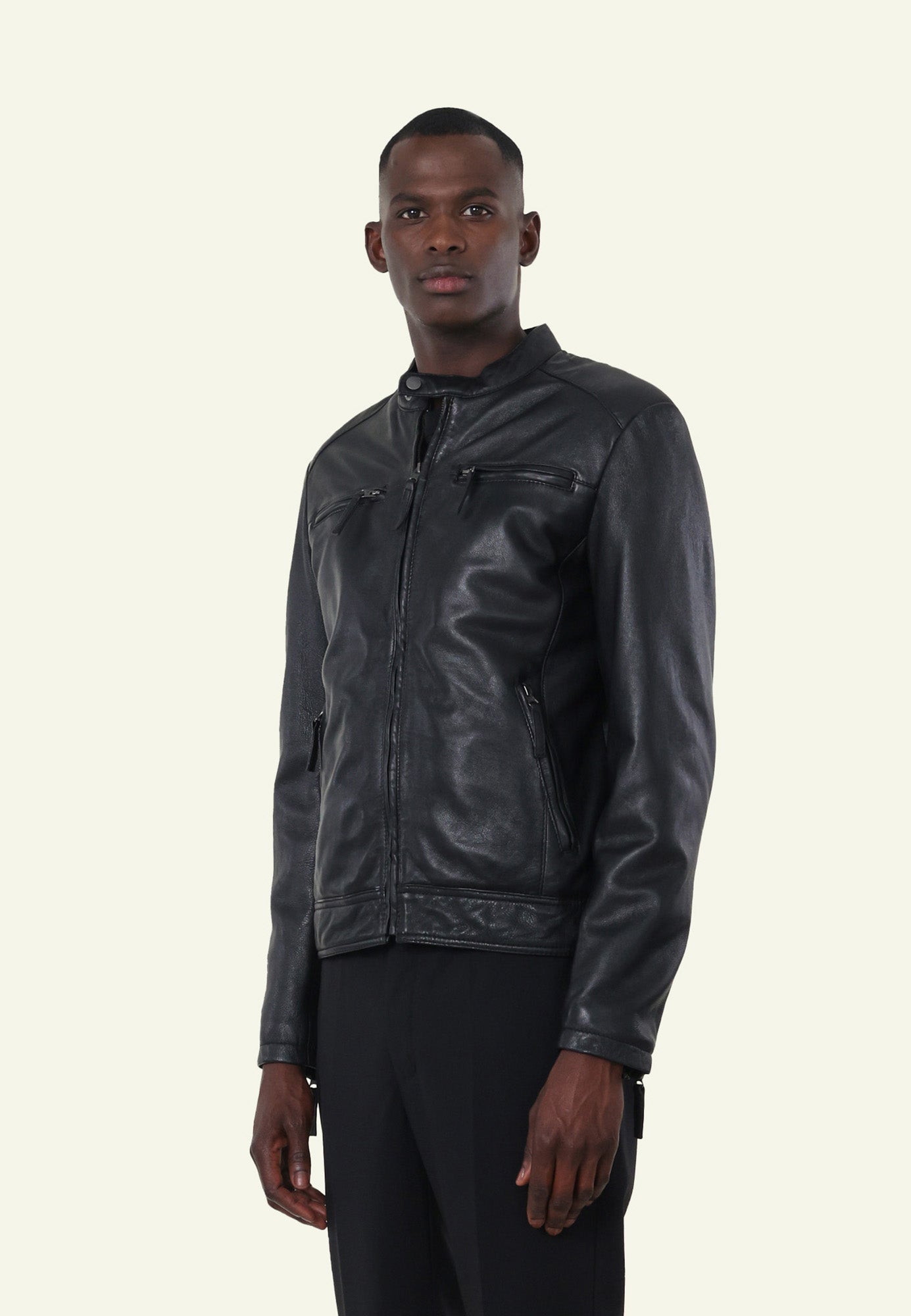 Blouson cuir homme biker noir TONIC NF BLACK face — Serge Pariente
