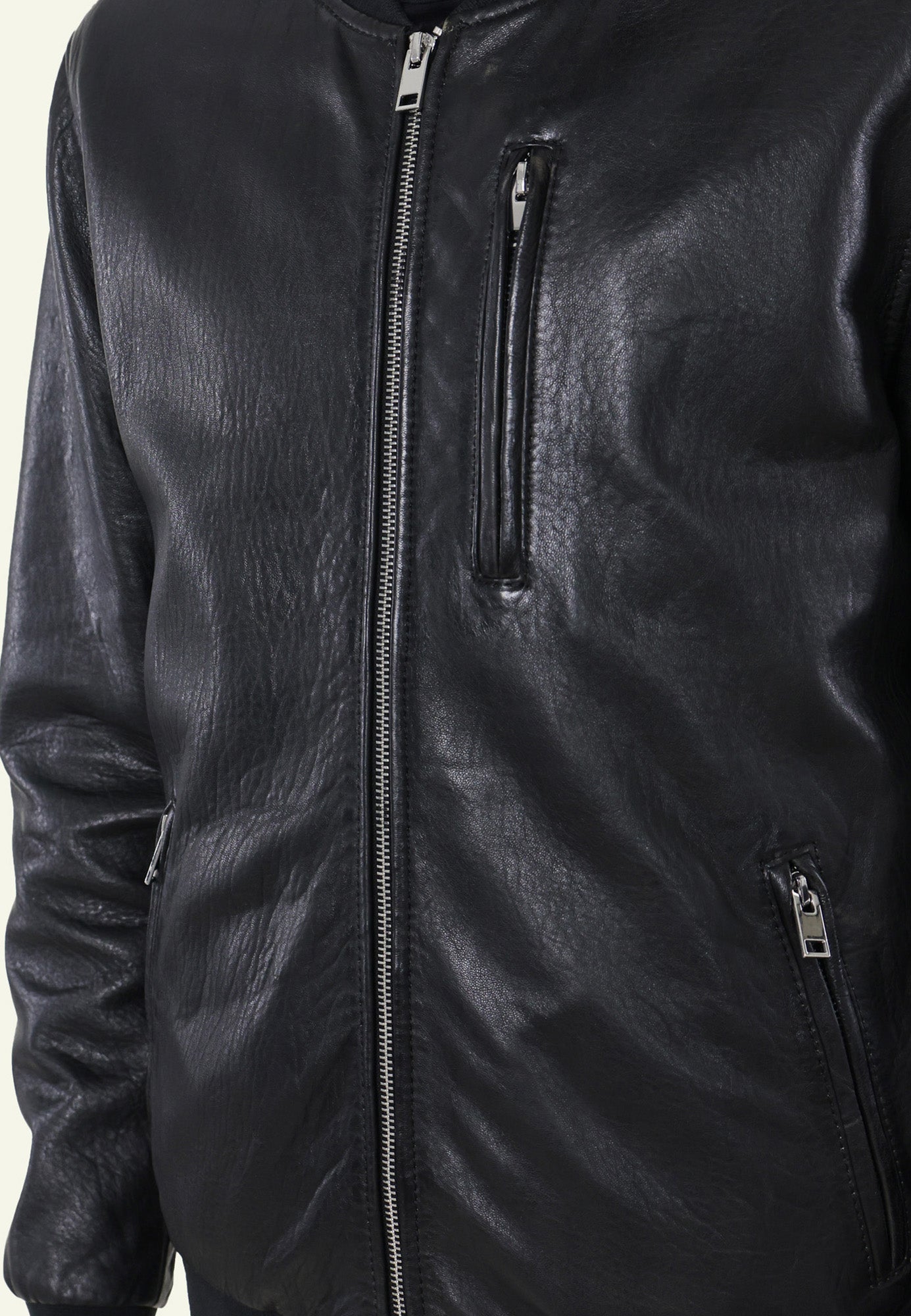 Bomber cuir BONZIP BLACK vue côté — Serge Pariente Paris