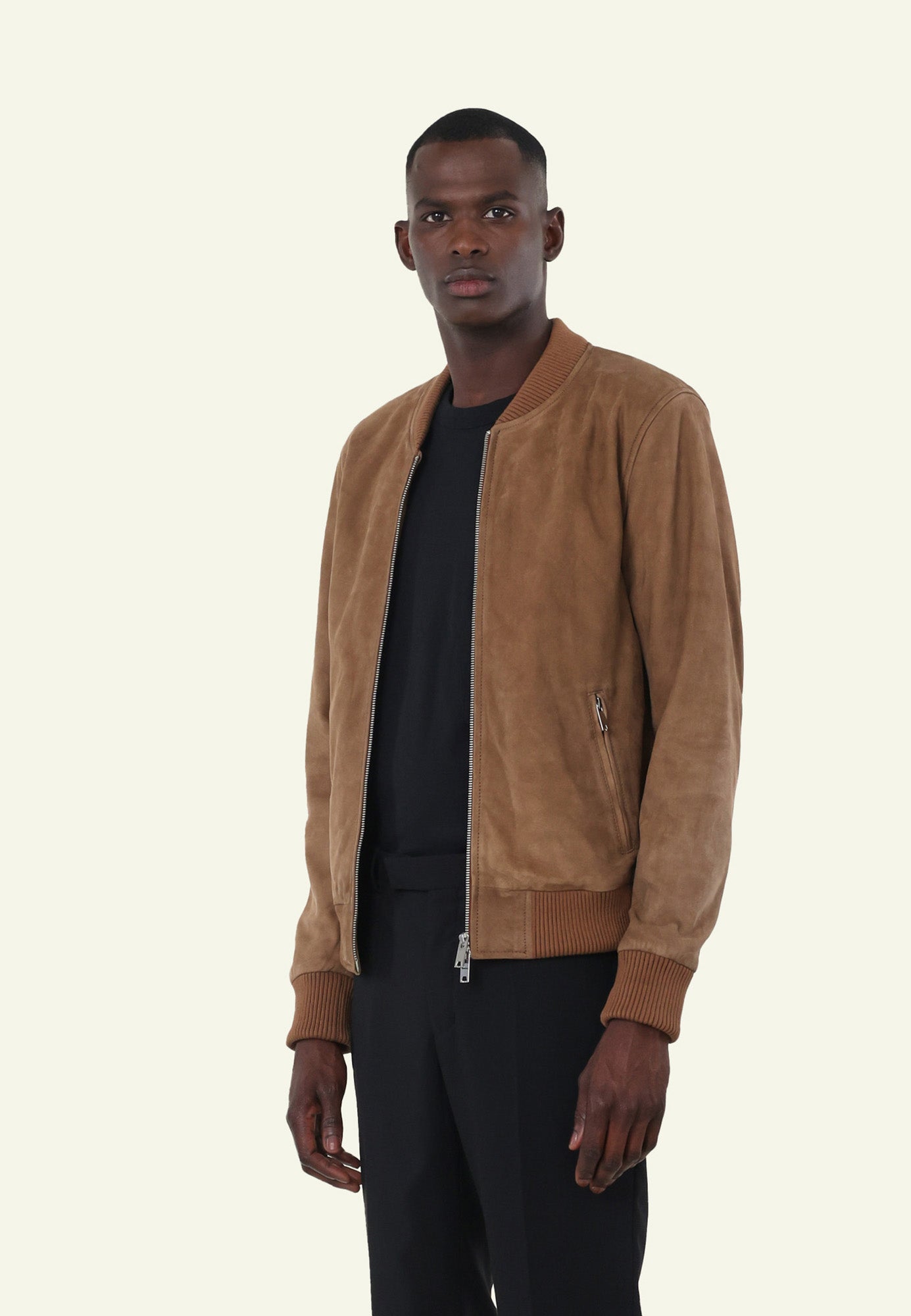 Bomber daim NEW BONBON SUEDE CAMEL - vue detail - Serge Pariente Paris