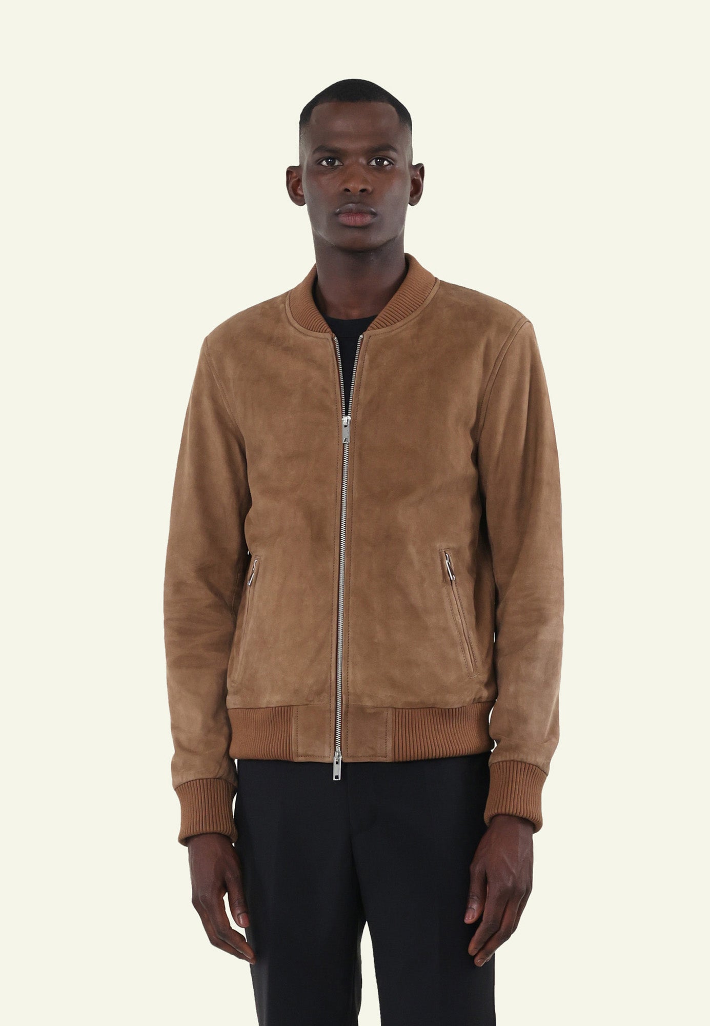 Bomber daim NEW BONBON SUEDE CAMEL - vue face - Serge Pariente Paris