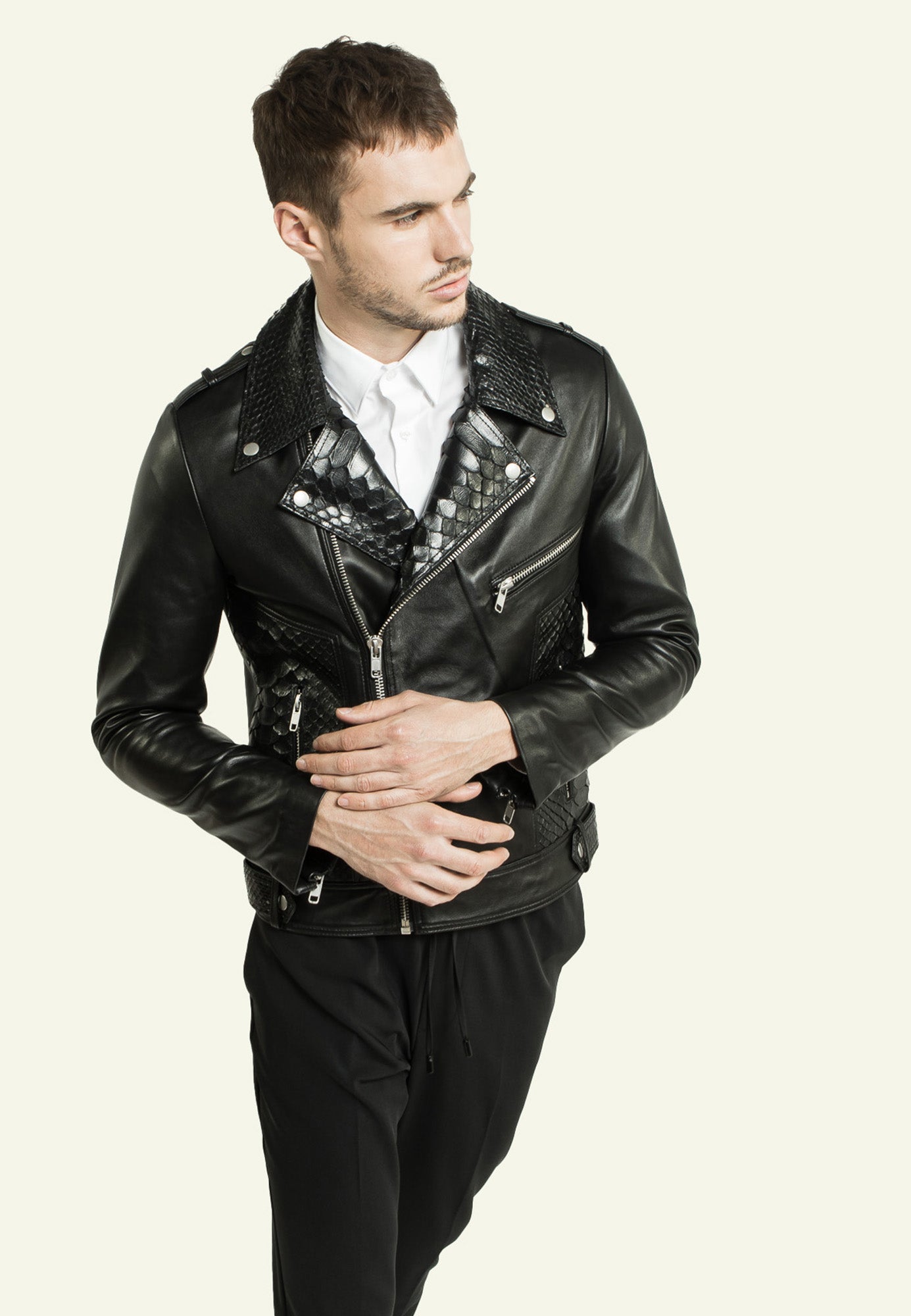 Blouson cuir python PREDATOR PYTHON BLACK vue complémentaire — Serge Pariente Paris