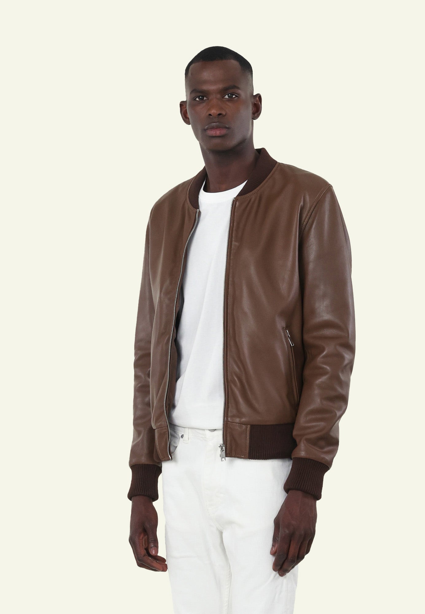 Bomber cuir BONBON TOBACCO - vue detail - Serge Pariente Paris