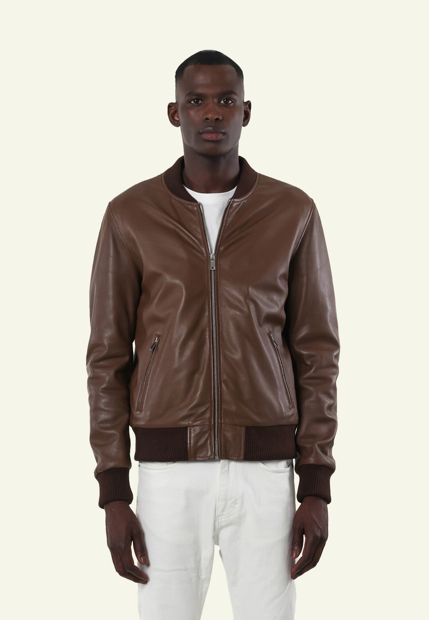 Bomber cuir BONBON TOBACCO - vue face - Serge Pariente Paris