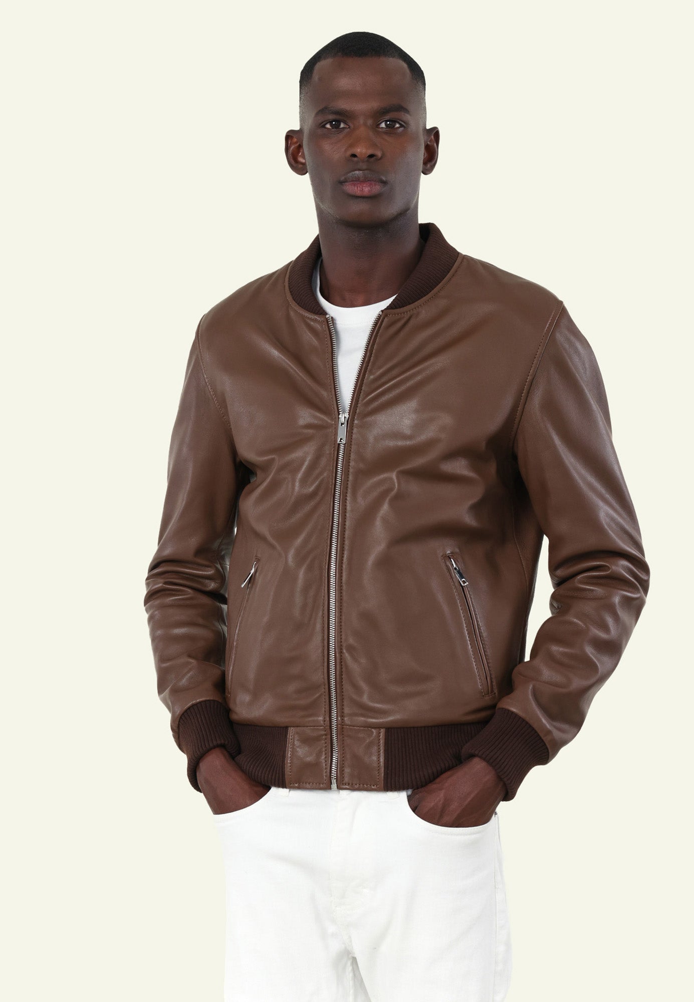Bomber cuir BONBON TOBACCO - vue cote - Serge Pariente Paris