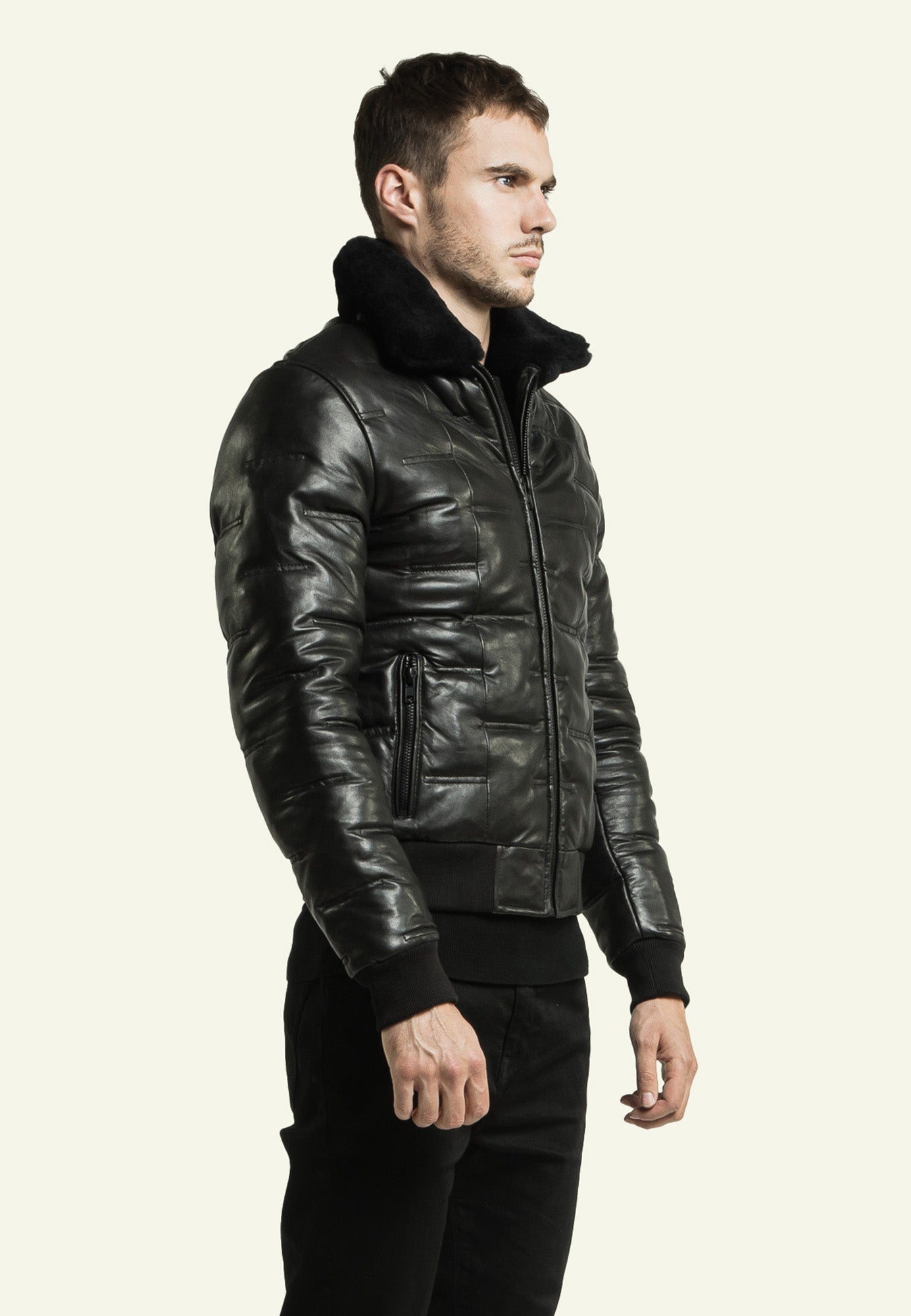 Détail matelassé TAYLOR BLACK doudoune cuir — Serge Pariente