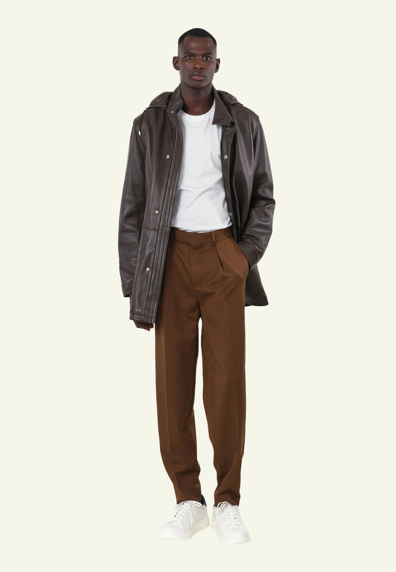 Manteau cuir COAT BROWN vue complémentaire — Serge Pariente Paris